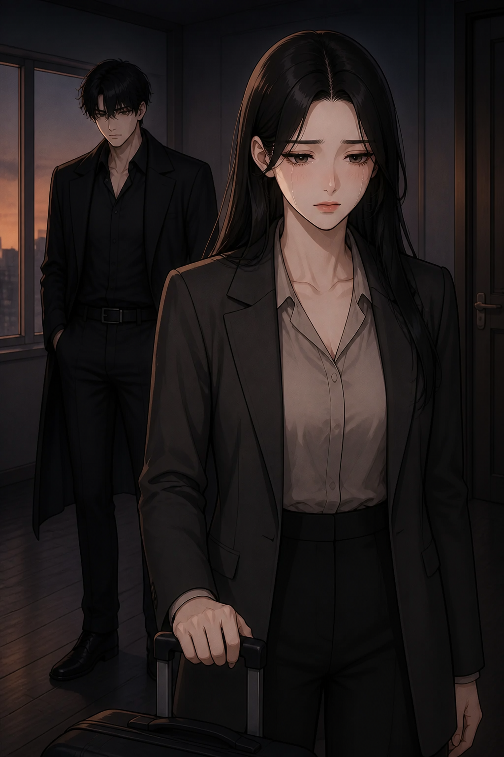 Crée un webtoon dramatique où Kiyomi qui