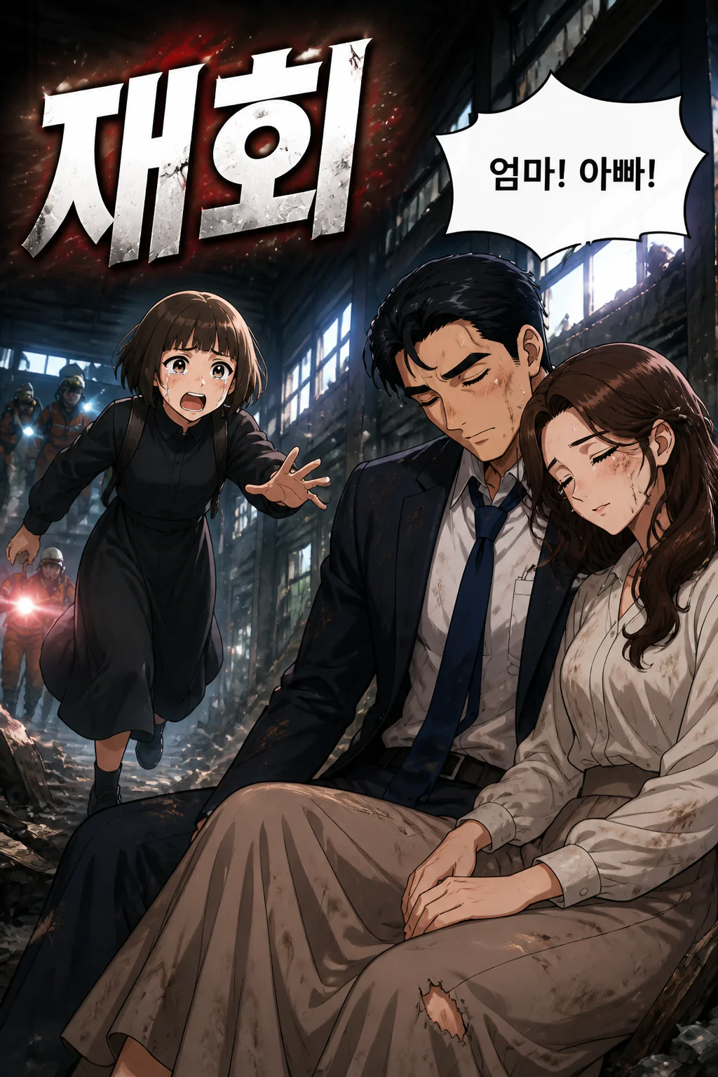 부모와 재회하는 미야와 히무라에게 조사받는 준이치