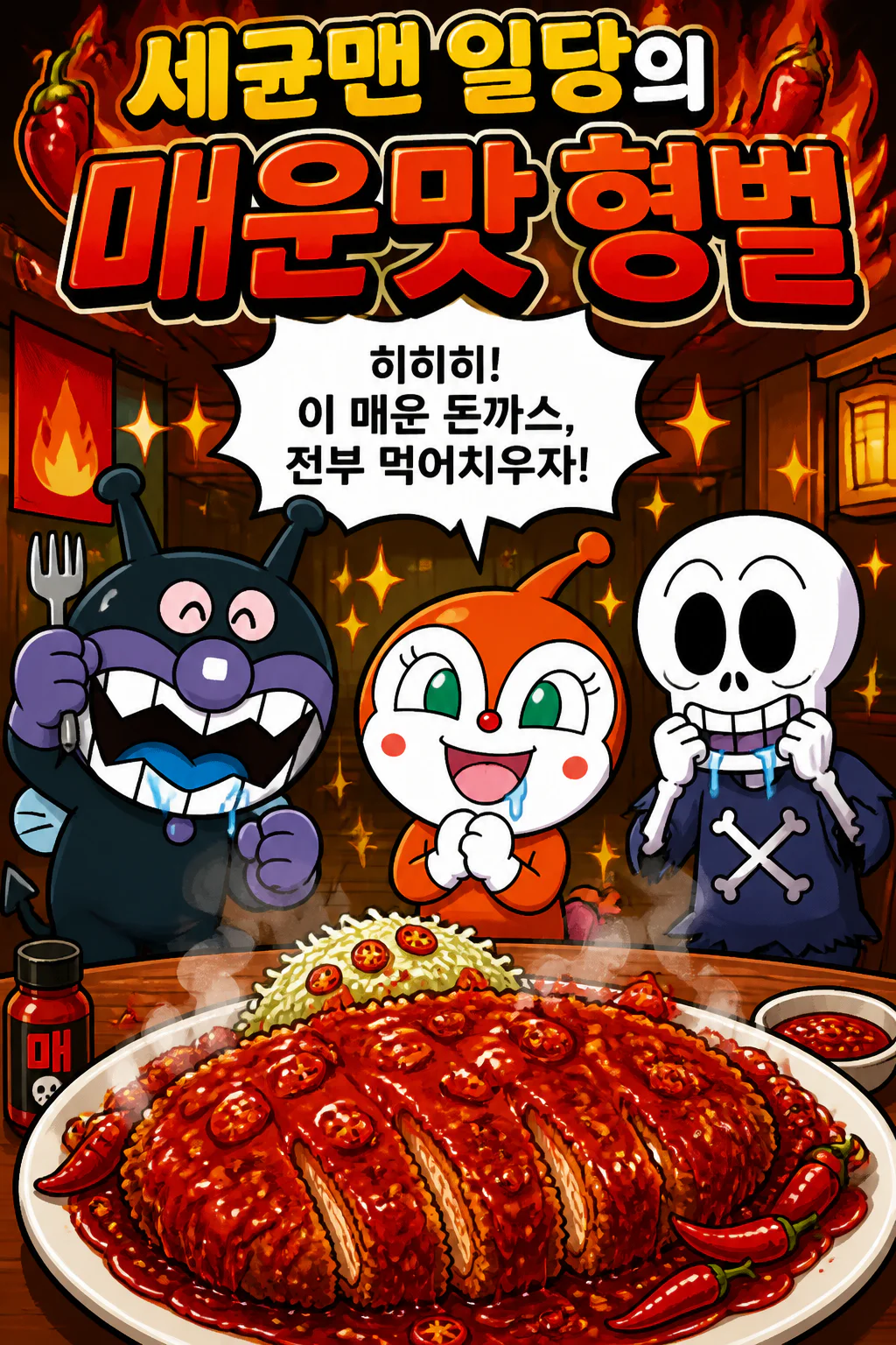 세균맨 일당의 매운 돈가스 먹방