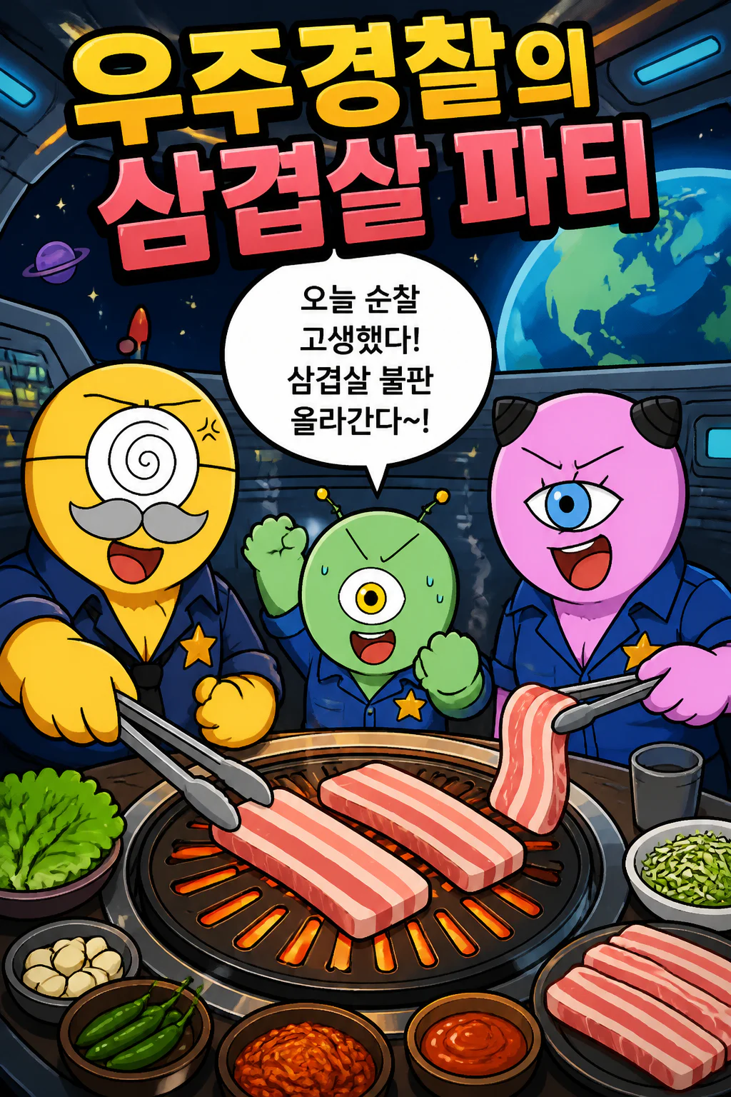 우주 경찰들 삼겹살을 먹다