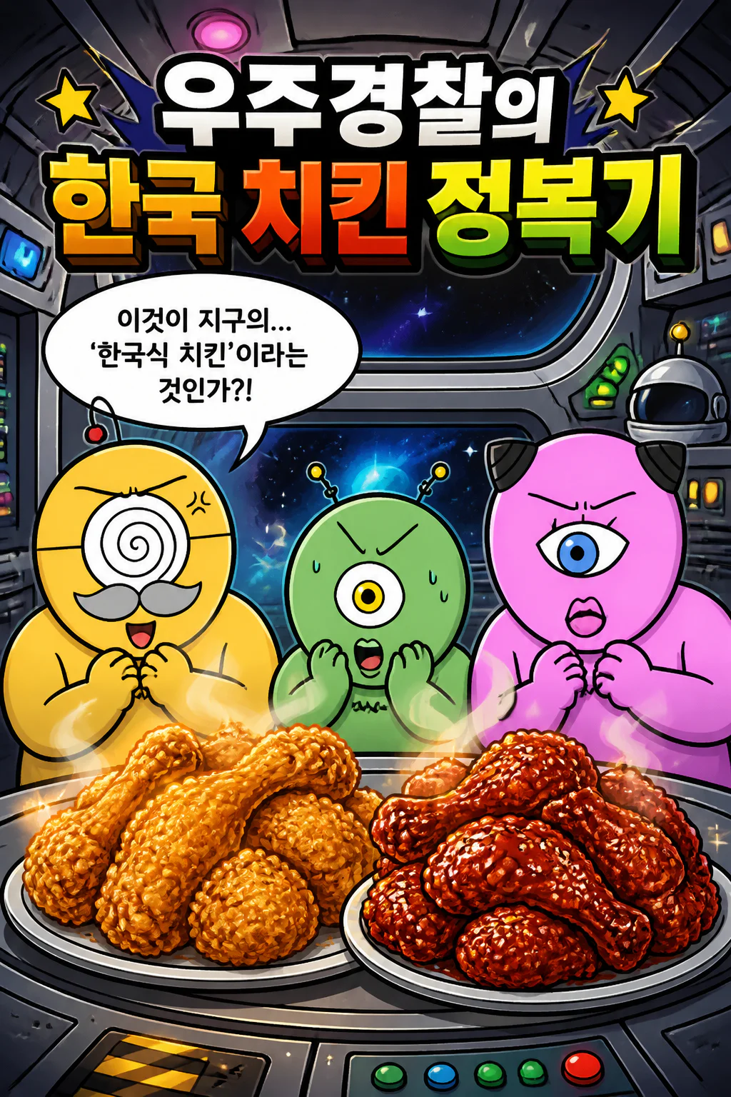 우주경찰들 치킨을 먹다