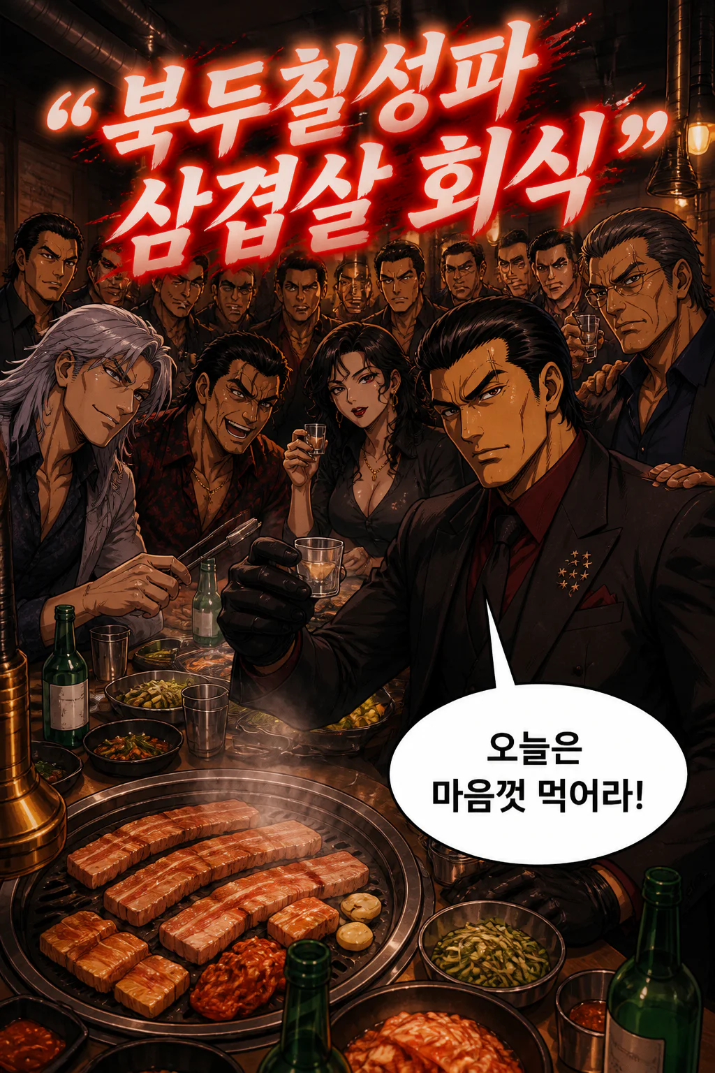 북두칠성파 두목 북두칠성파 식구들과 함께 삼겹살 구이 회식