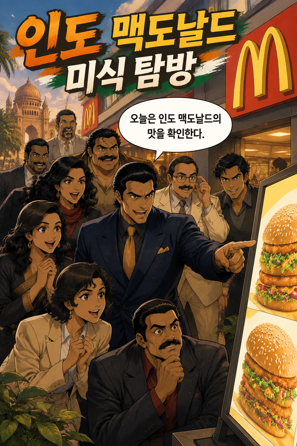 나바라트나 연합 인도 맥도날드의 햄버거 베지 마하라자 맥과 치킨 마하라자 맥을 맛보다