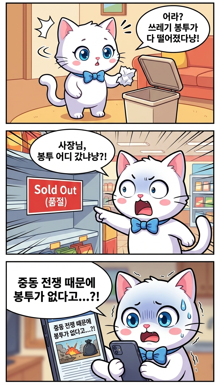 중동 전쟁에 쓰레기 봉투가 실종된 이유?! 🐱🗑️
