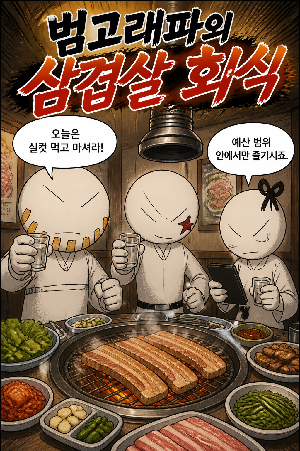 범고래파 삼겹살에 소주를 즐기다