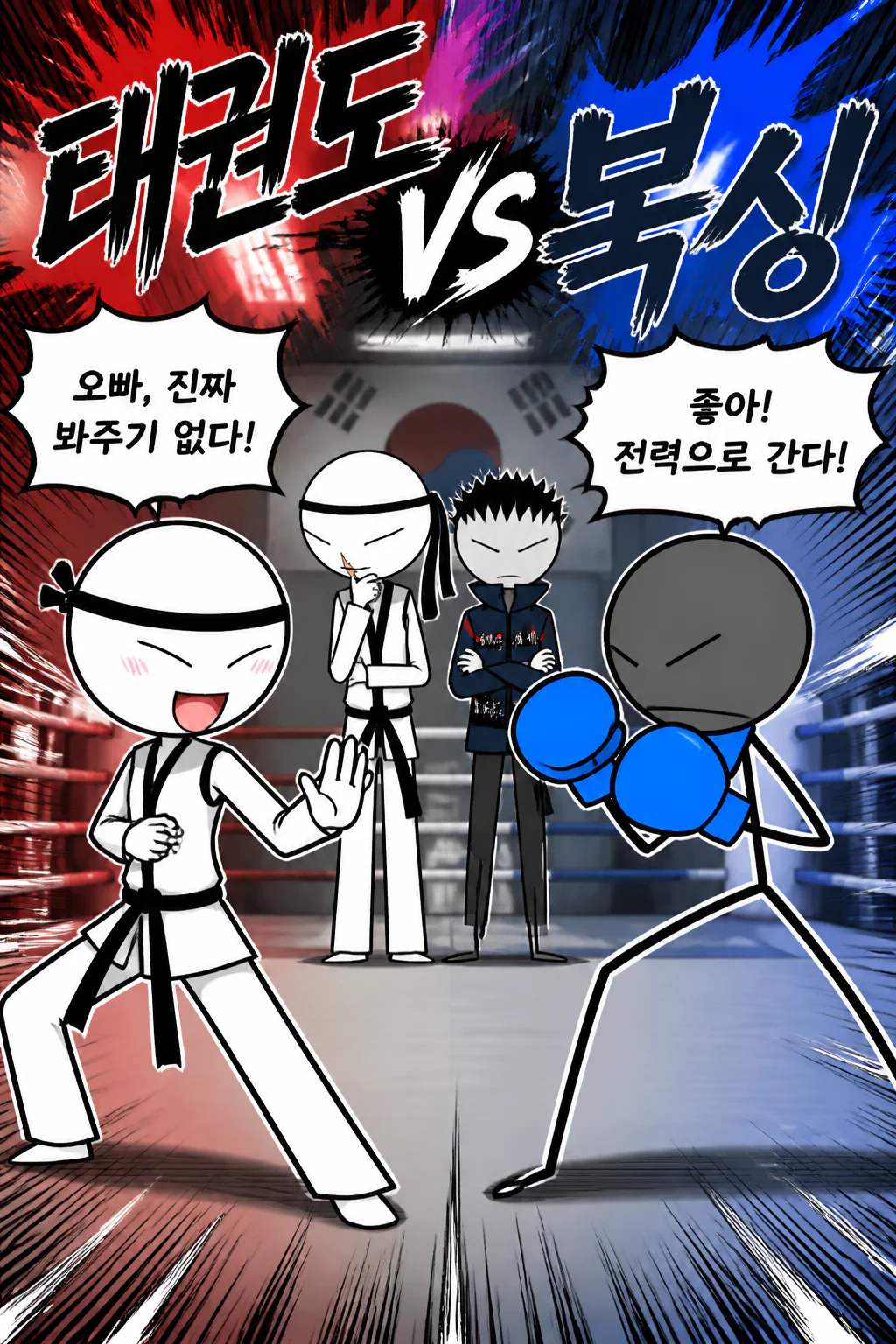 태권소녀와 복싱맨의 대련