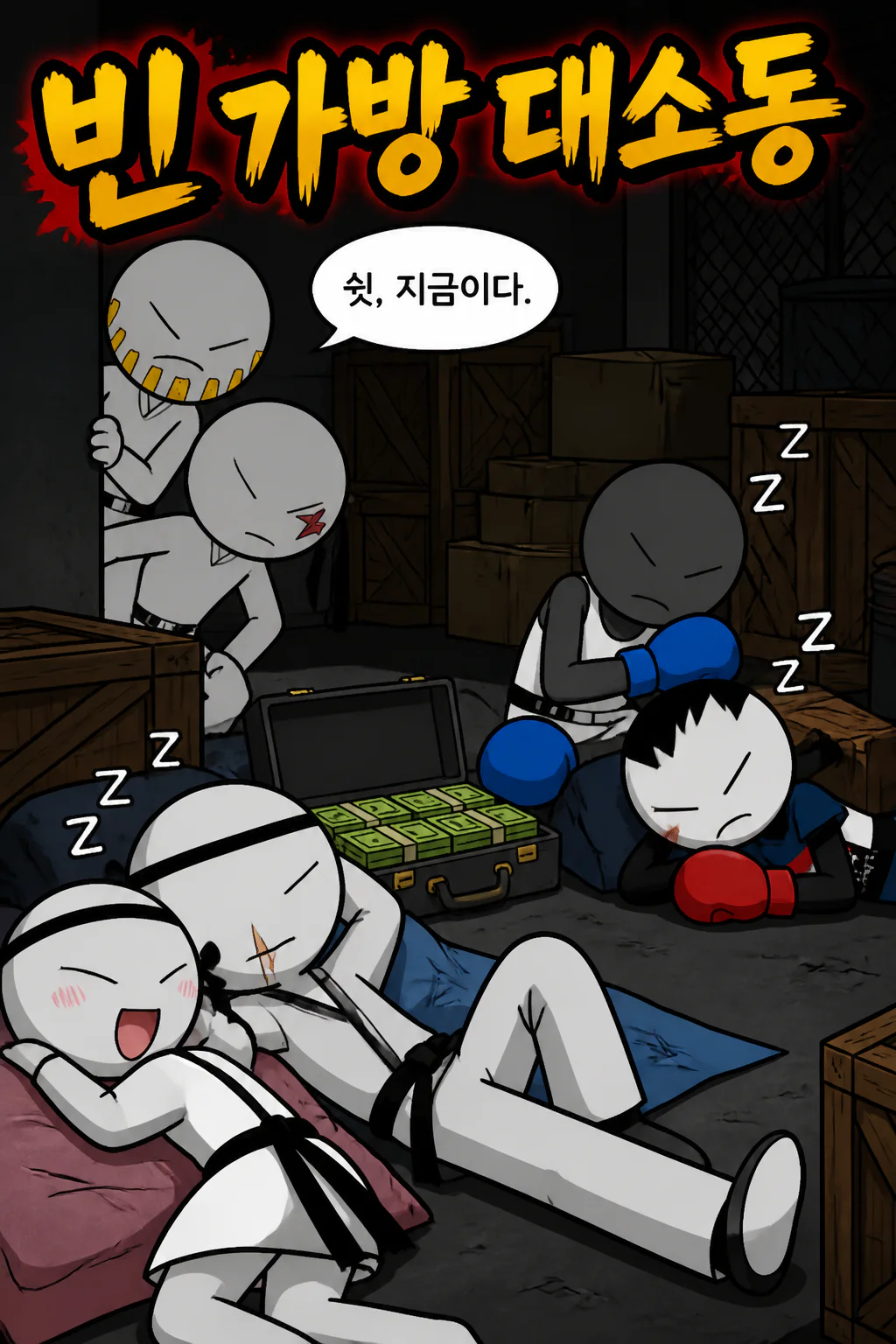 범고래파 콤비 매수금이 든 돈가방을 훔치다가 가방에 돈이 없다는 것을 알고 허탕치다