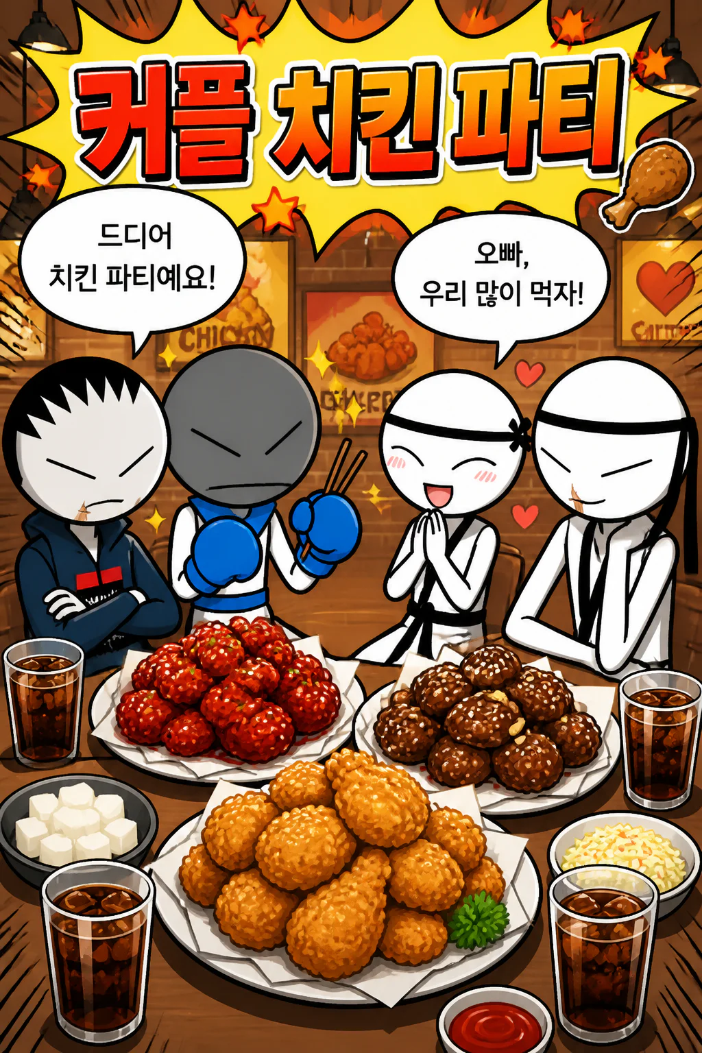 태권도 커플과 복싱 콤비의 치킨 파티