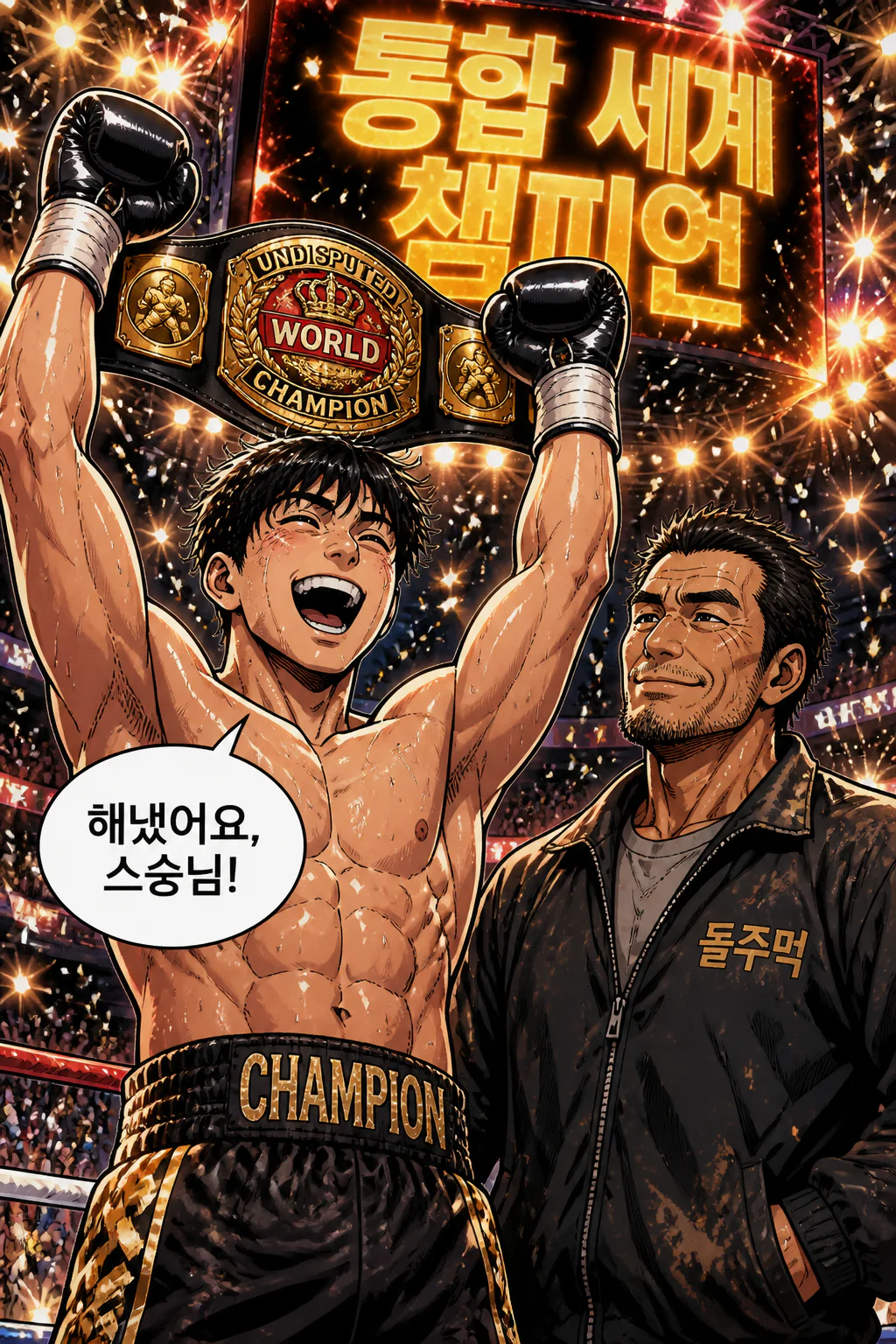 복싱 콤비 통합 세계 챔피언 벨트를 획득한 순간
