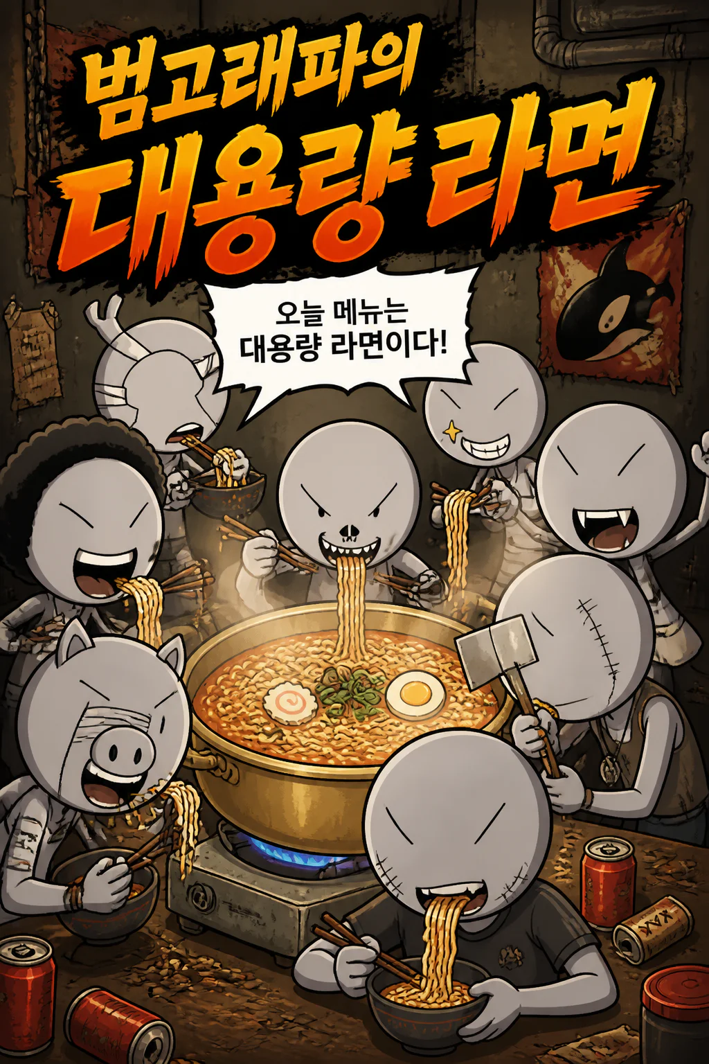 범고래파 조직원의 대량 라면 식사