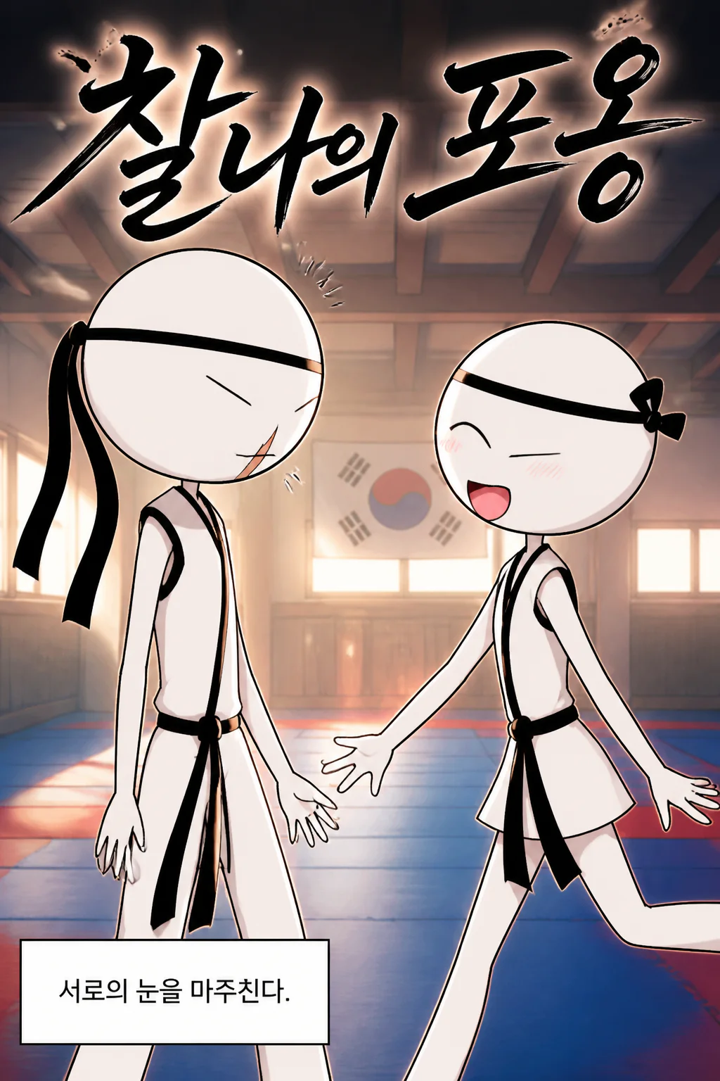 태권도 커플 찰나의 순간에 허그
