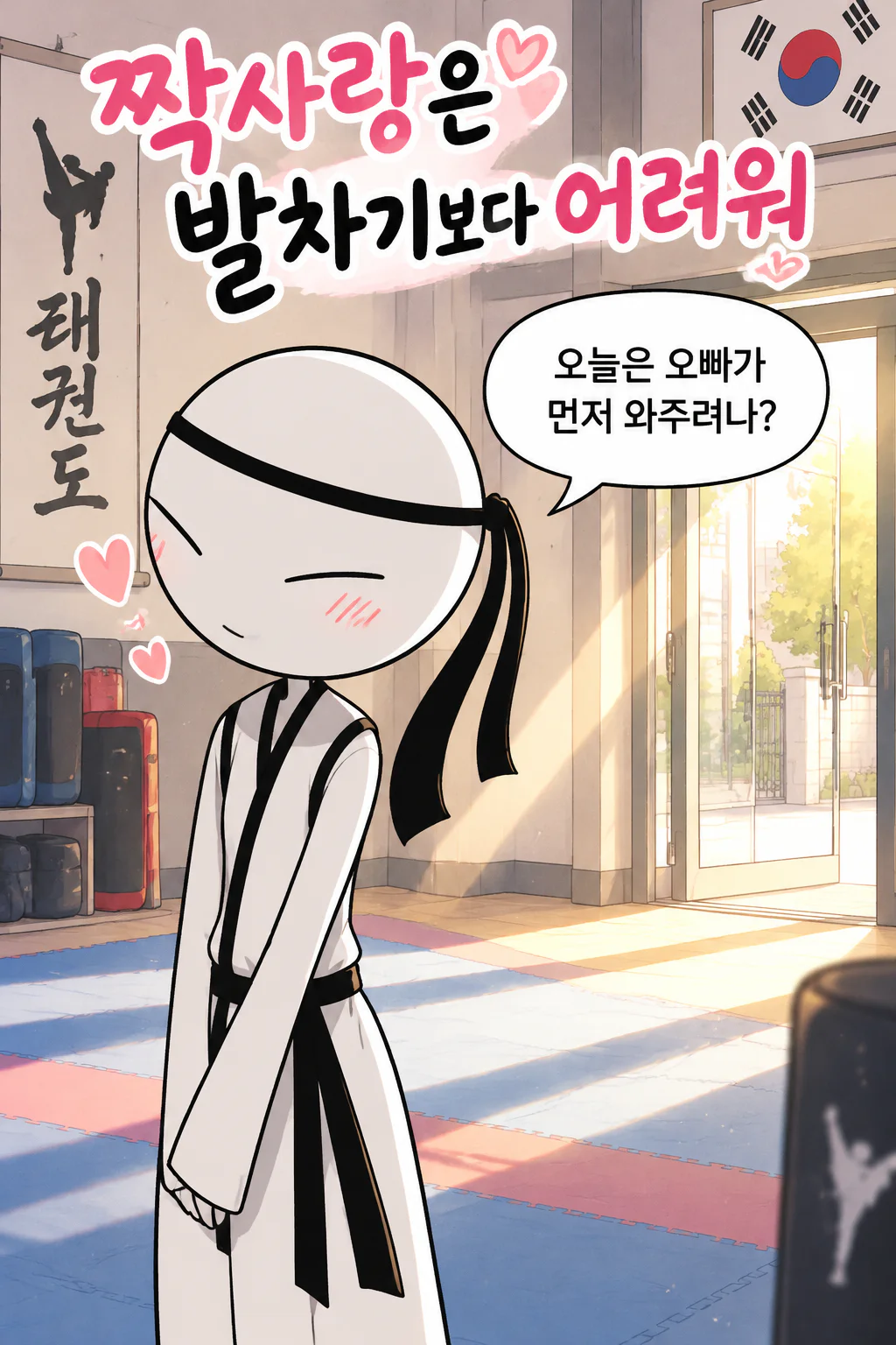 태권소녀가 도장을 찾아온 홍해란과 건축가에게 자신이 짝사랑하는 오빠에게 직접거릴까 질투하다