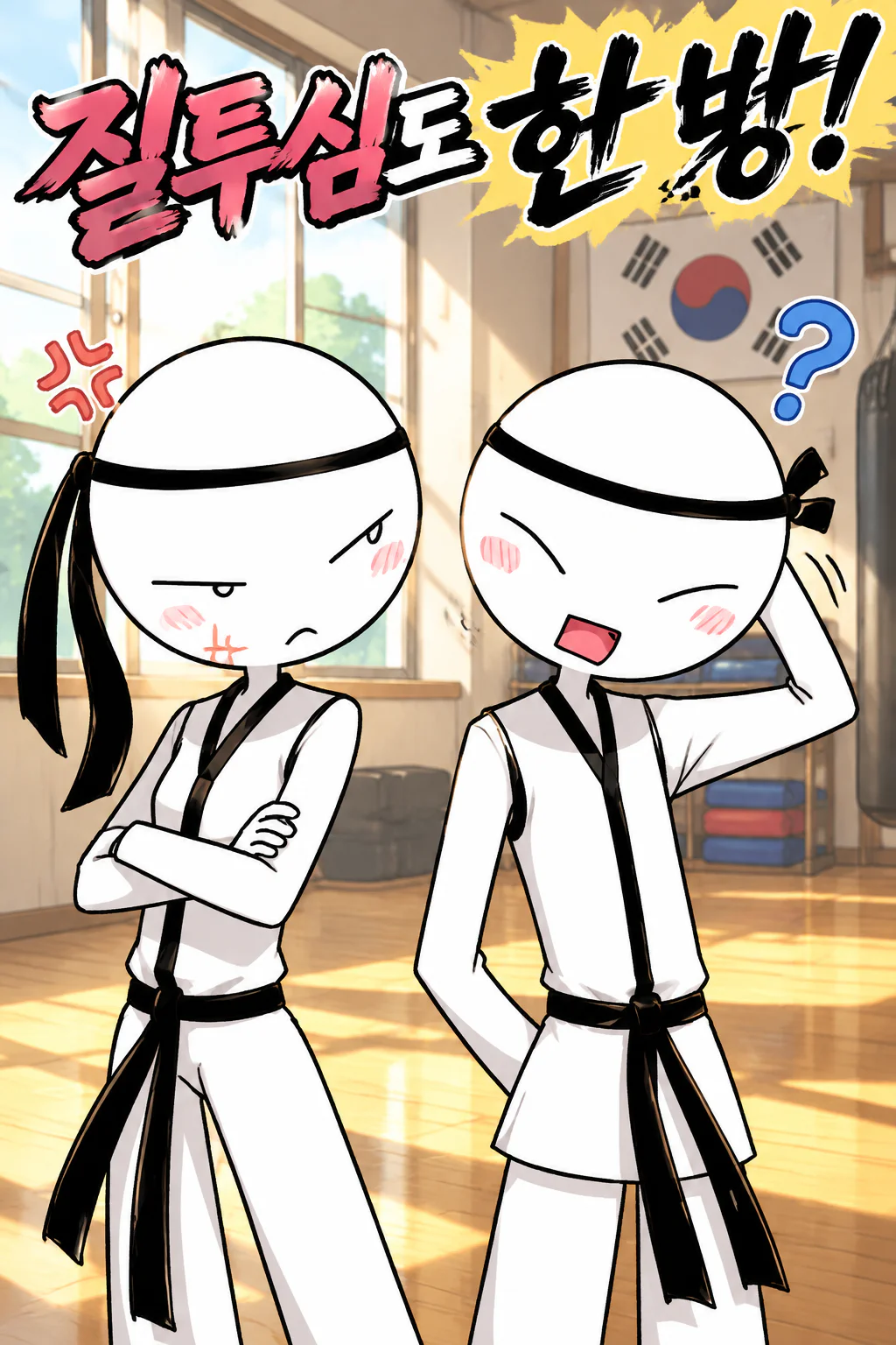 발차기에게 자신보다 매력적인 여자가 좋냐고 말하며 질투심을 드러내는 태권소녀
