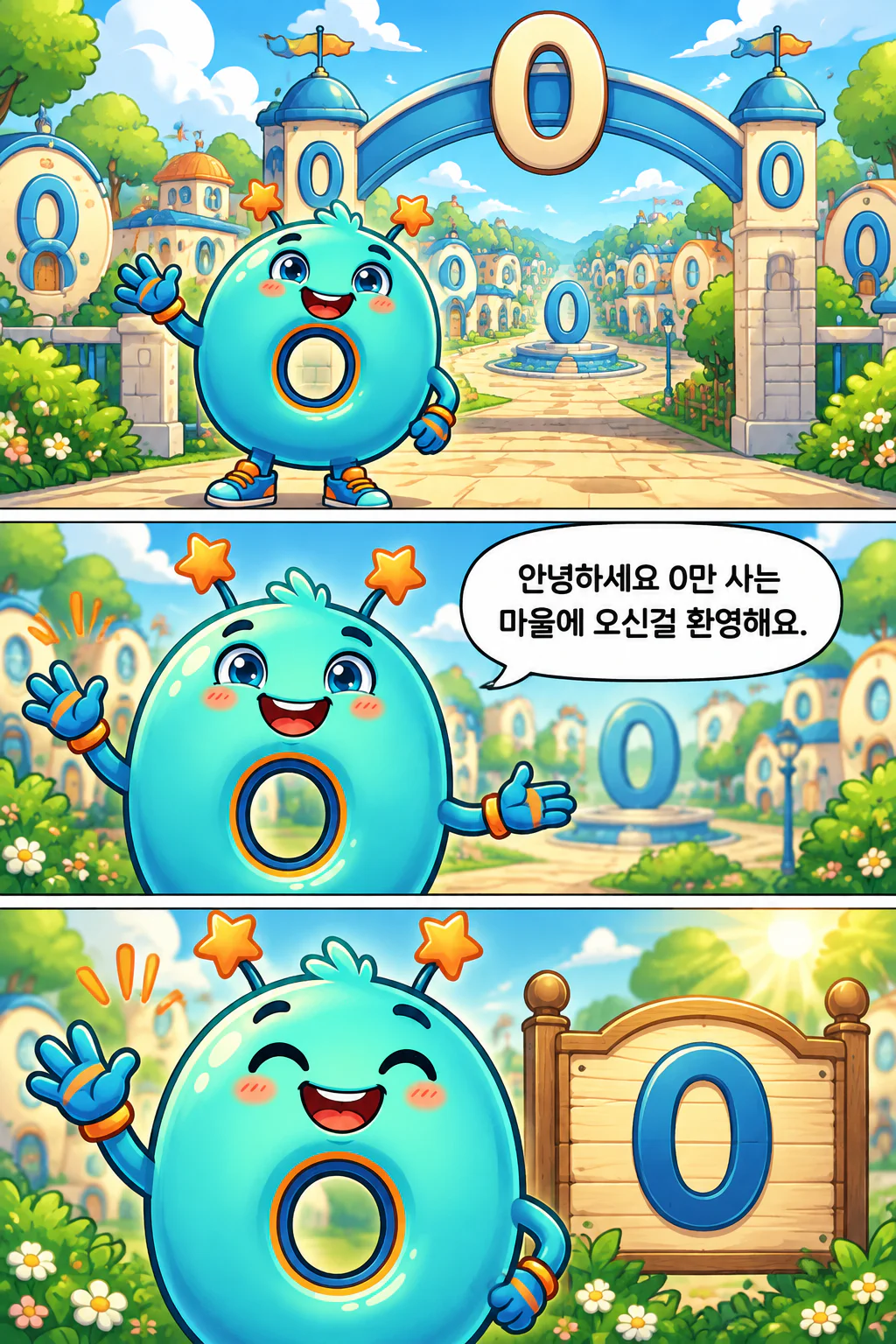 숫자0이 말한다 안녕하세요 0만 사는 마을에 오신걸 환영해요