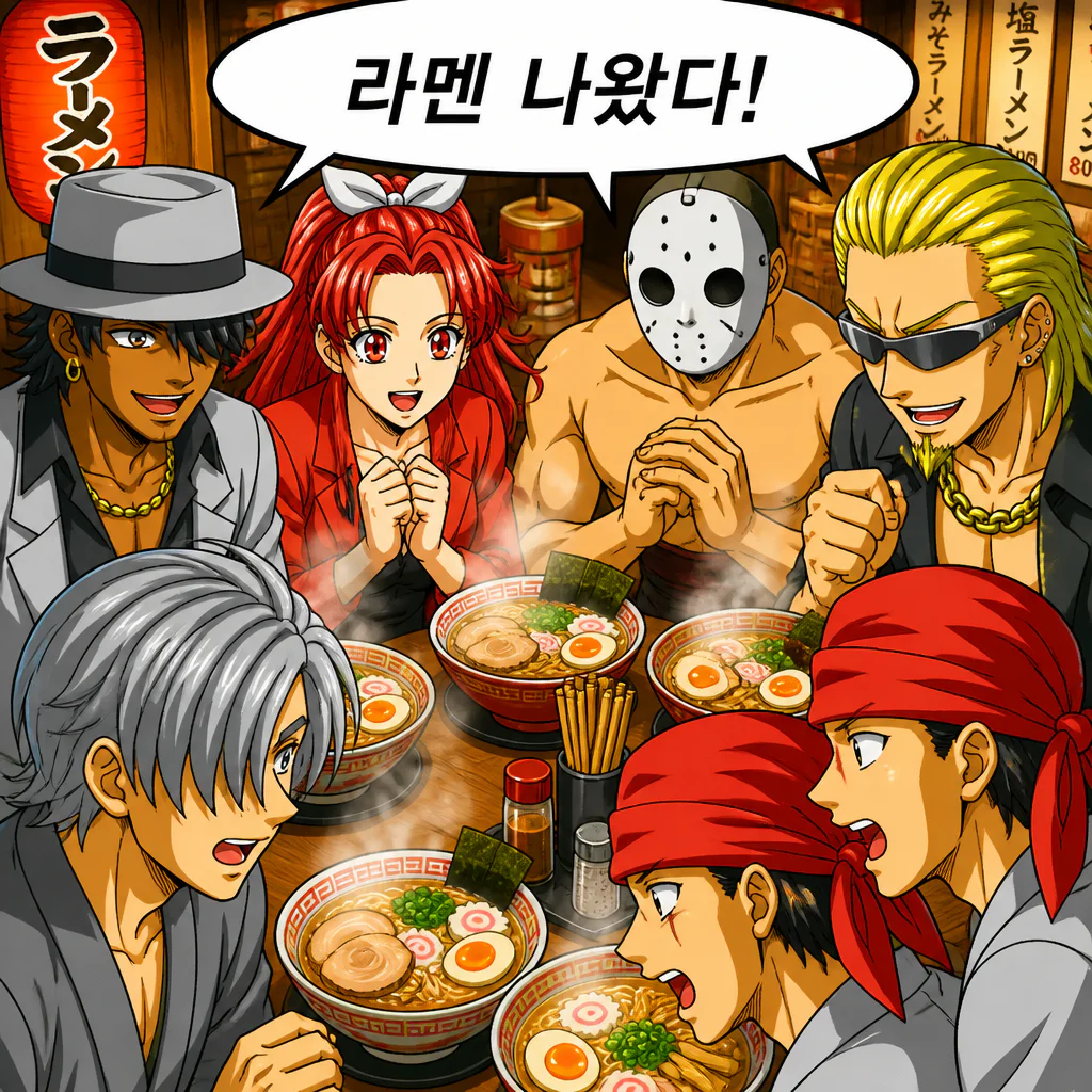 관동사자연합 멤버들 라멘 전문점에서 라멘을 먹다