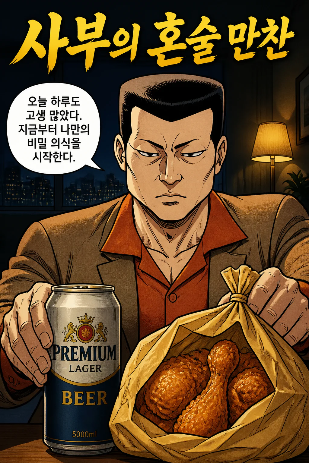 사부의 혼술만찬 옛날통닭과 대용량 캔맥주