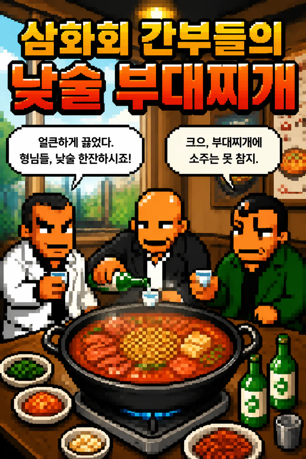 삼화회 간부들의 낮술의 여유 부대찌개