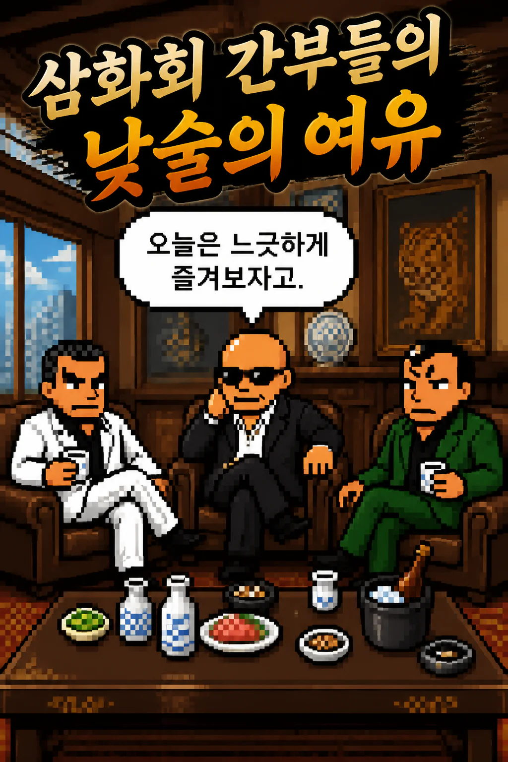 삼화회 간부들의 낮술의 여유 포장 안주들