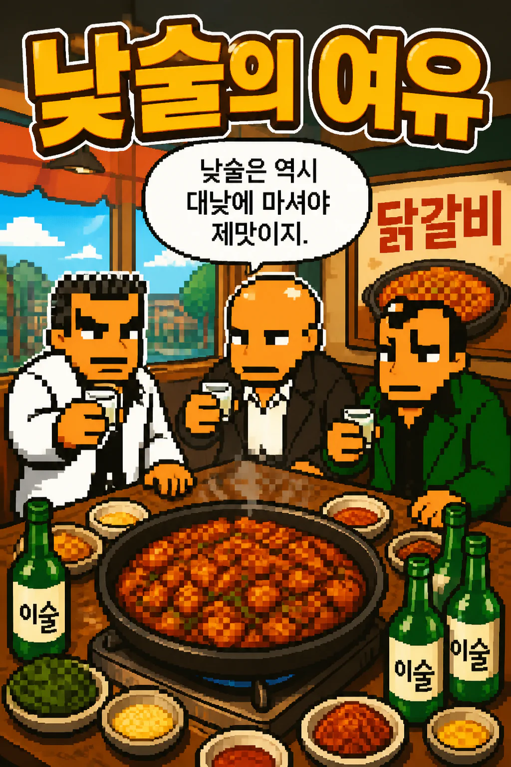 삼화회 간부들의 낮술의 여유 닭갈비에 이슬 소주
