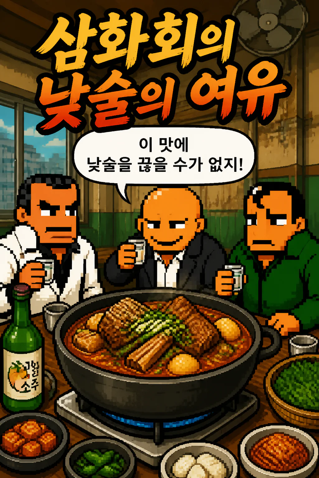 삼화회 간부들의 낮술의 여유 감자탕과 과일소주