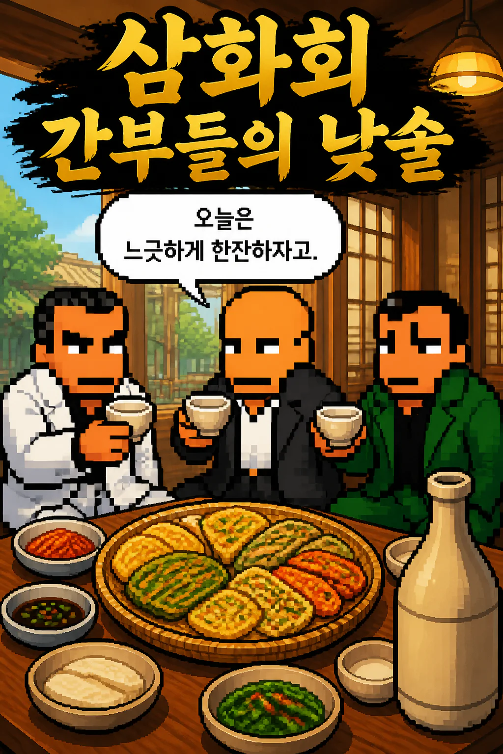 삼화회 간부들의 낮술의 여유 모둠전과 막걸리