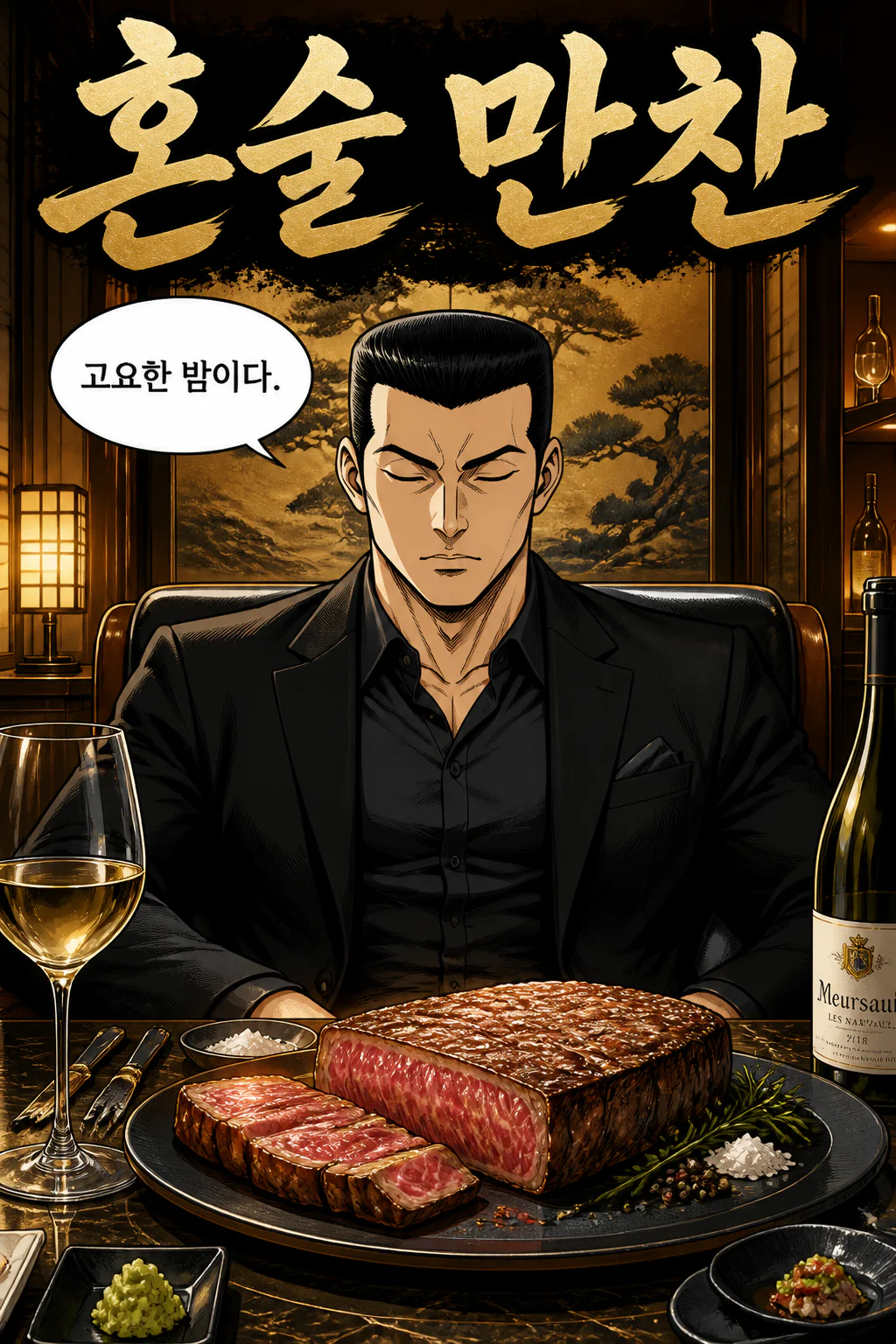 사부의 혼술만찬 최고급 와규 스테이크와 화이트 와인