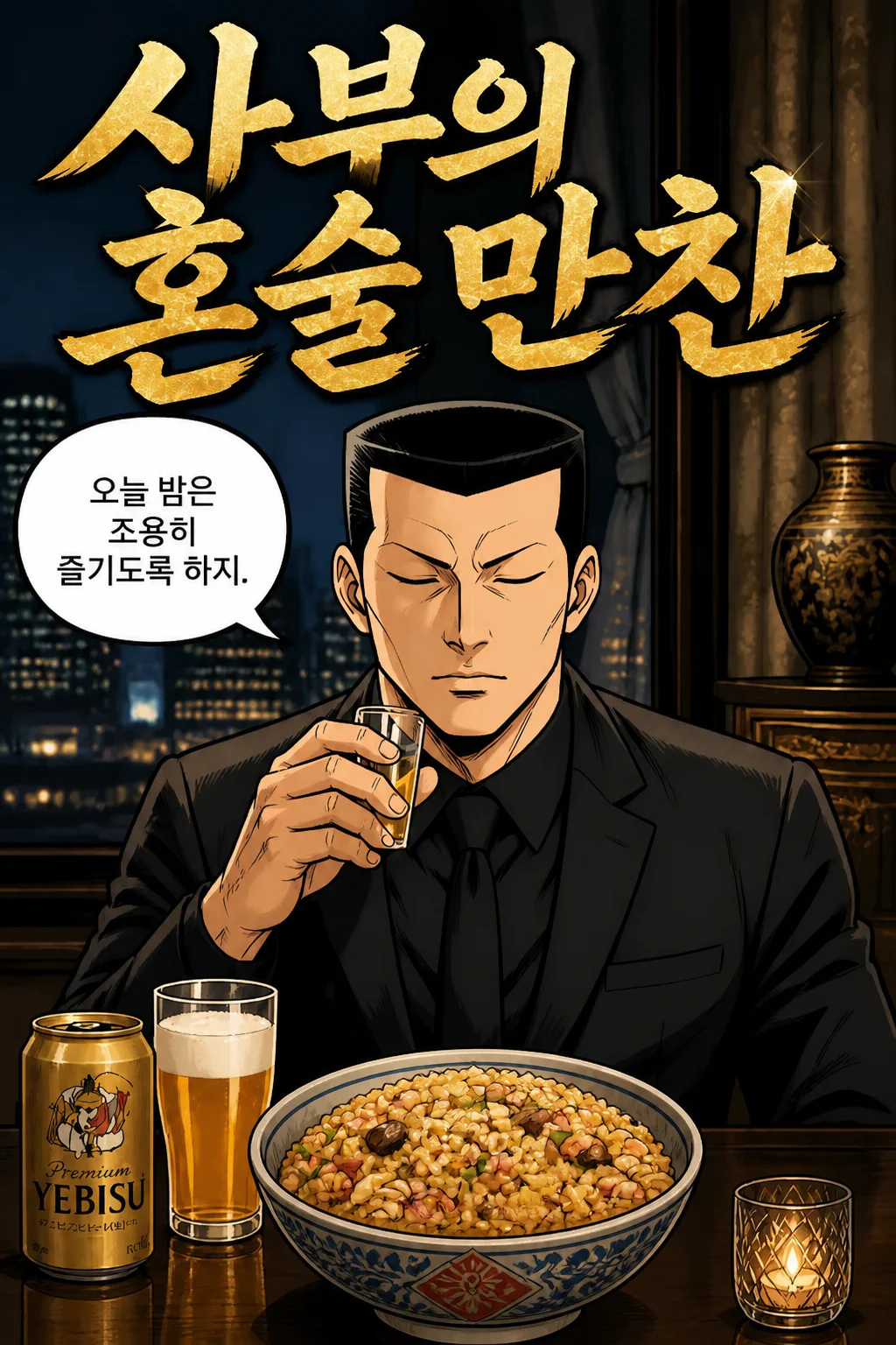 사부의 혼술만찬 고모쿠차한과 에비스 맥주