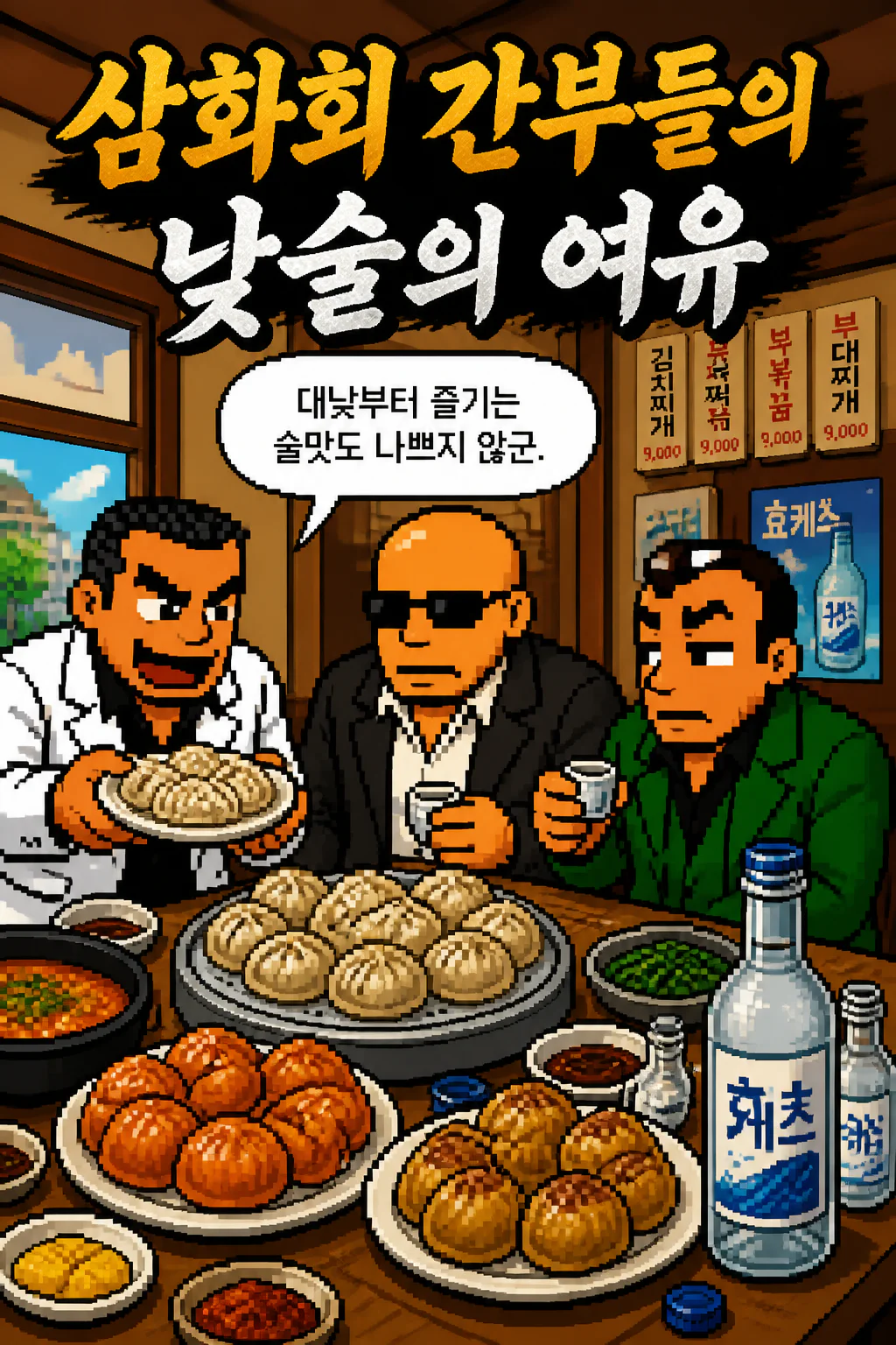 삼화회 간부들의 낮술의 여유 한국식 만두