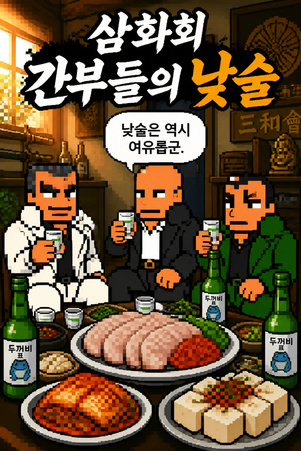 삼화회 간부들의 낮술의 여유 두부김치에 돼지고기 수육