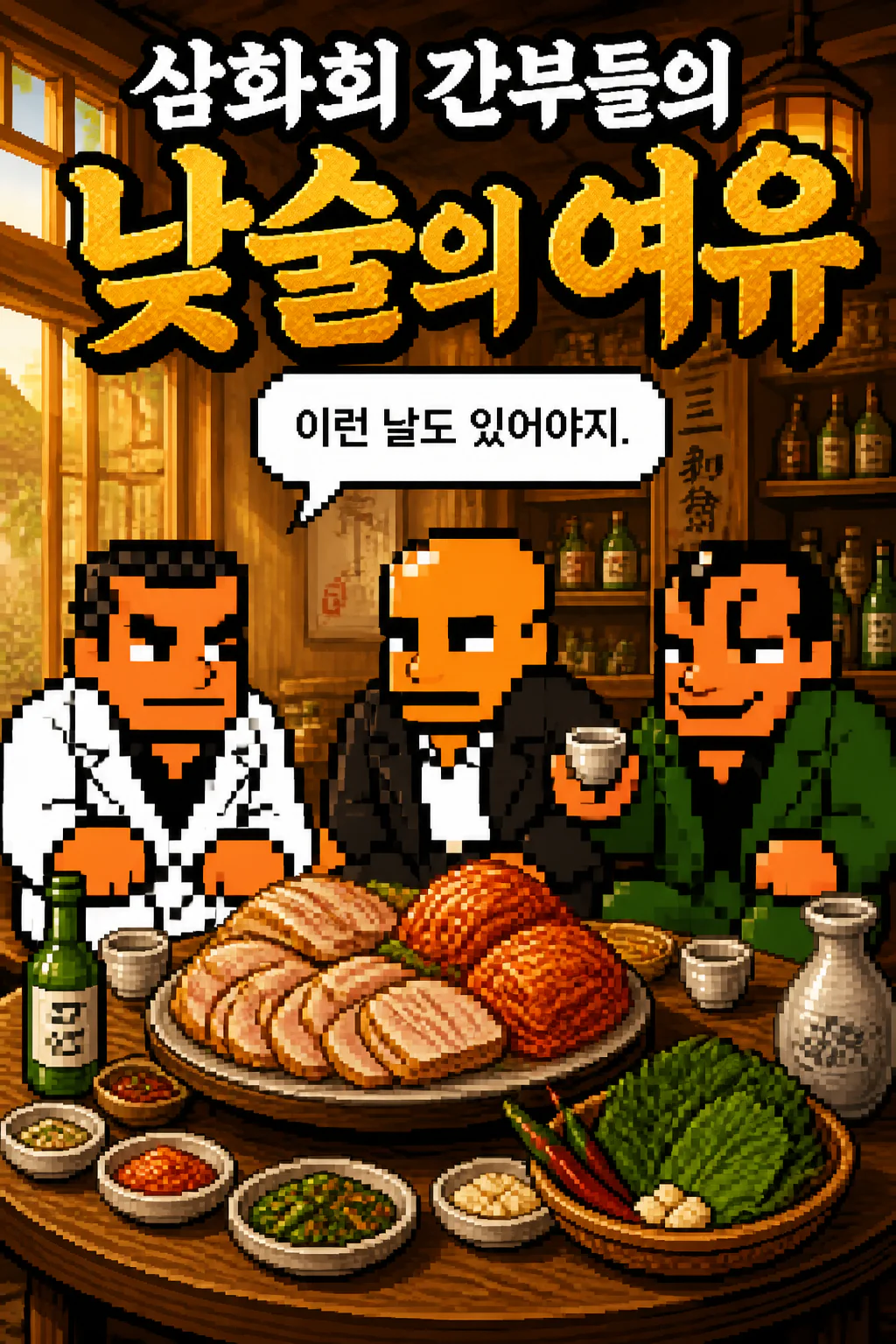 삼화회 간부들의 낮술의 여유 묵은지 김치에 수육