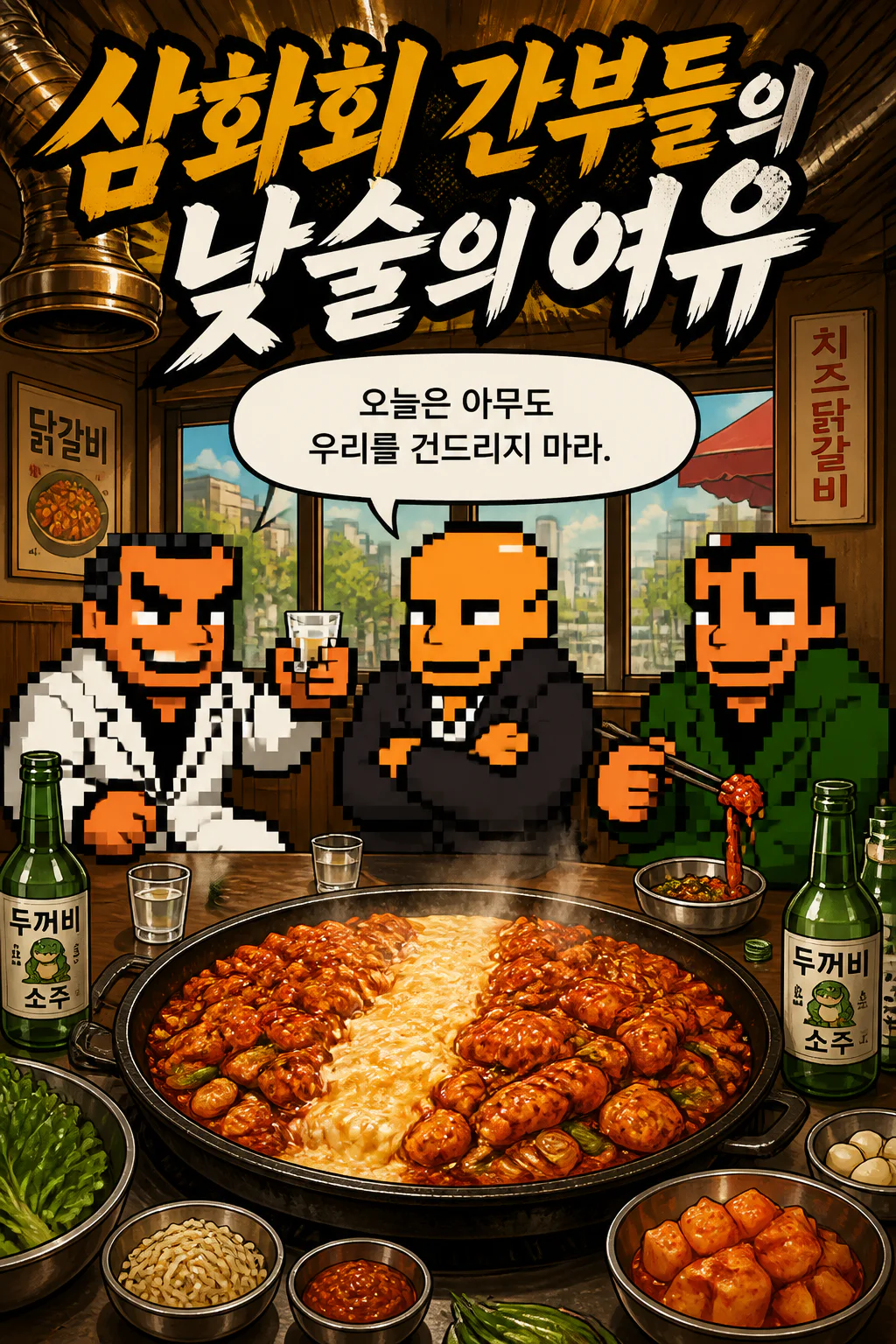 삼화회 간부들의 낮술의 여유 치즈 닭갈비