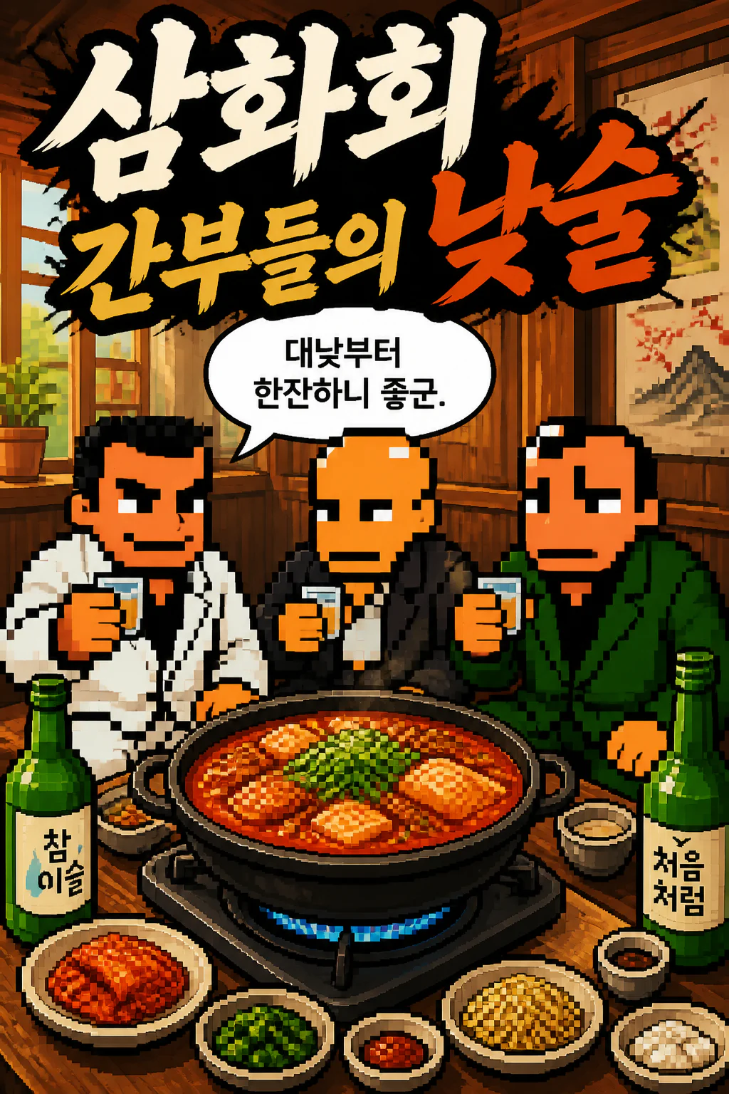 삼화회 간부들의 낮술의 여유 김치나베