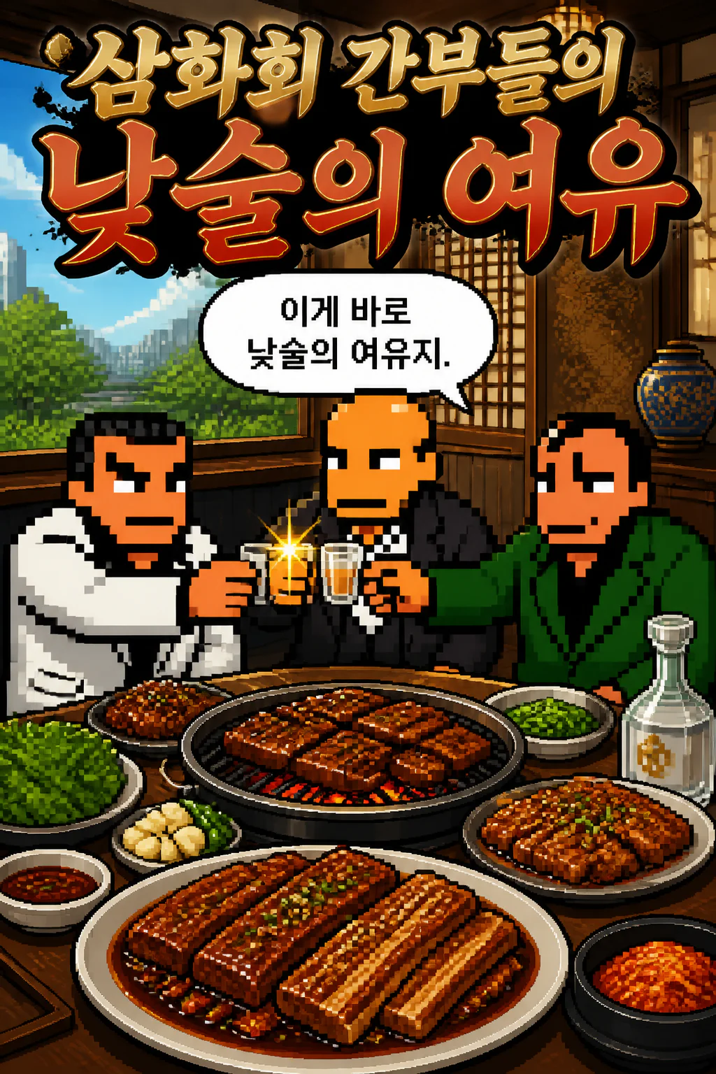 삼화회 간부들의 낮술의 여유 양념 소갈비와 양념 돼지갈비