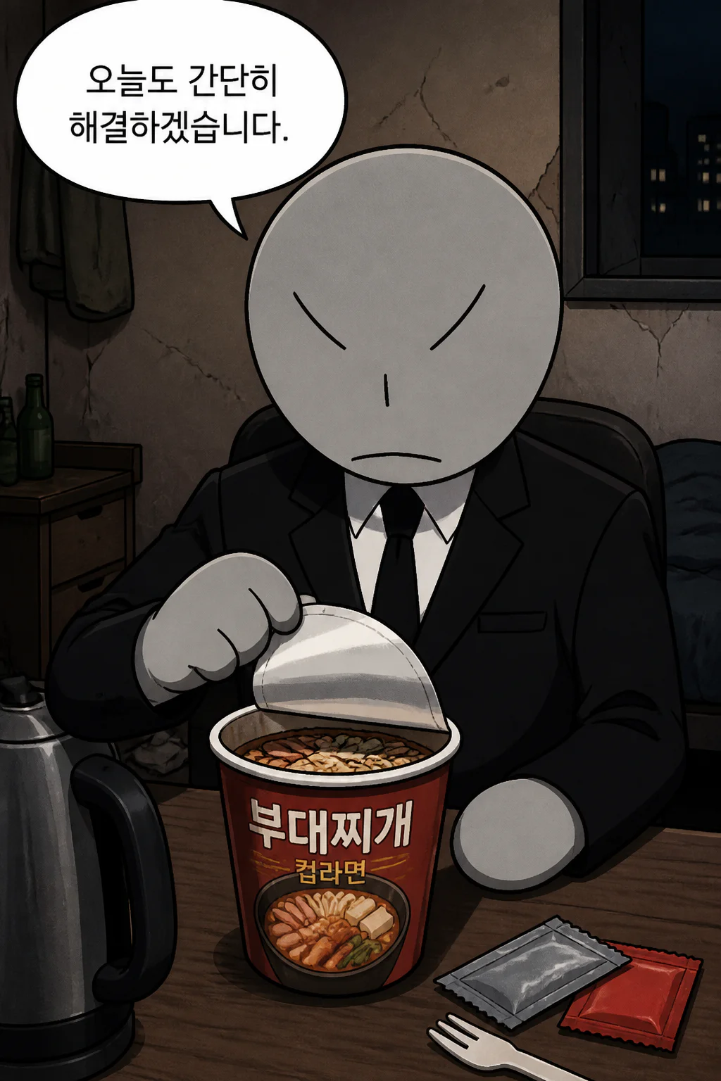 삼화회 부하의 혼자만의 끼니처리 부대찌개 컵라면