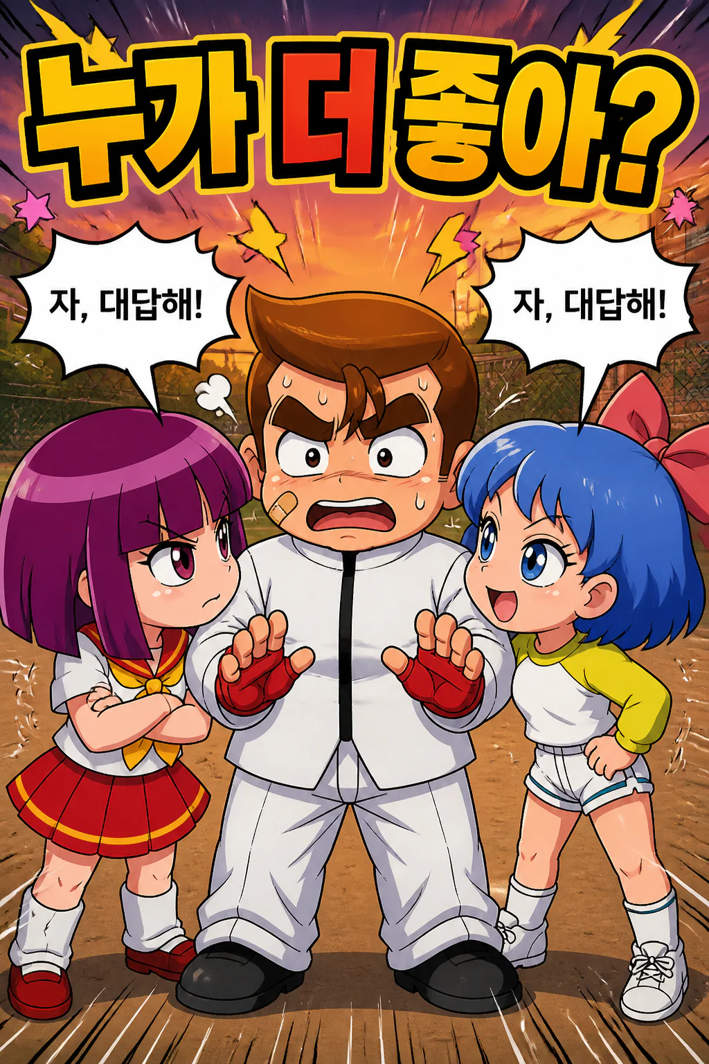 쿠니오 두 여자의 추궁에 곤란해하다