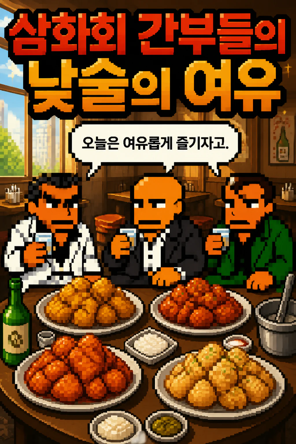 삼화회 간부들의 낮술의 여유 한국식 치킨들