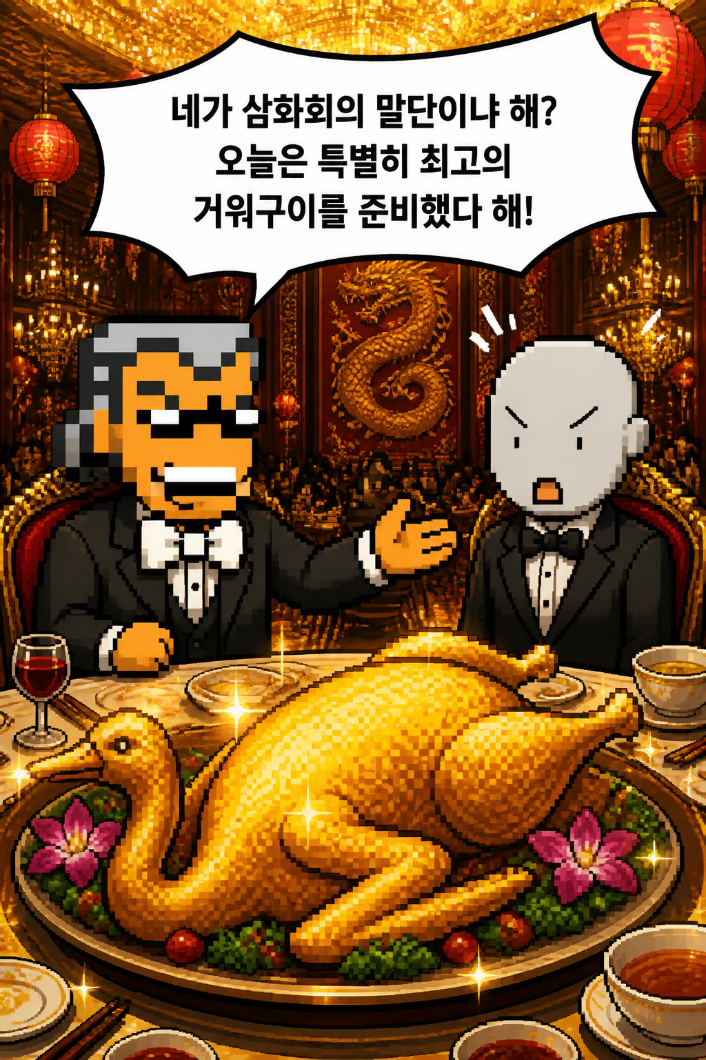 삼화회 부하 리로부터 고급 거위구위를 대접받다