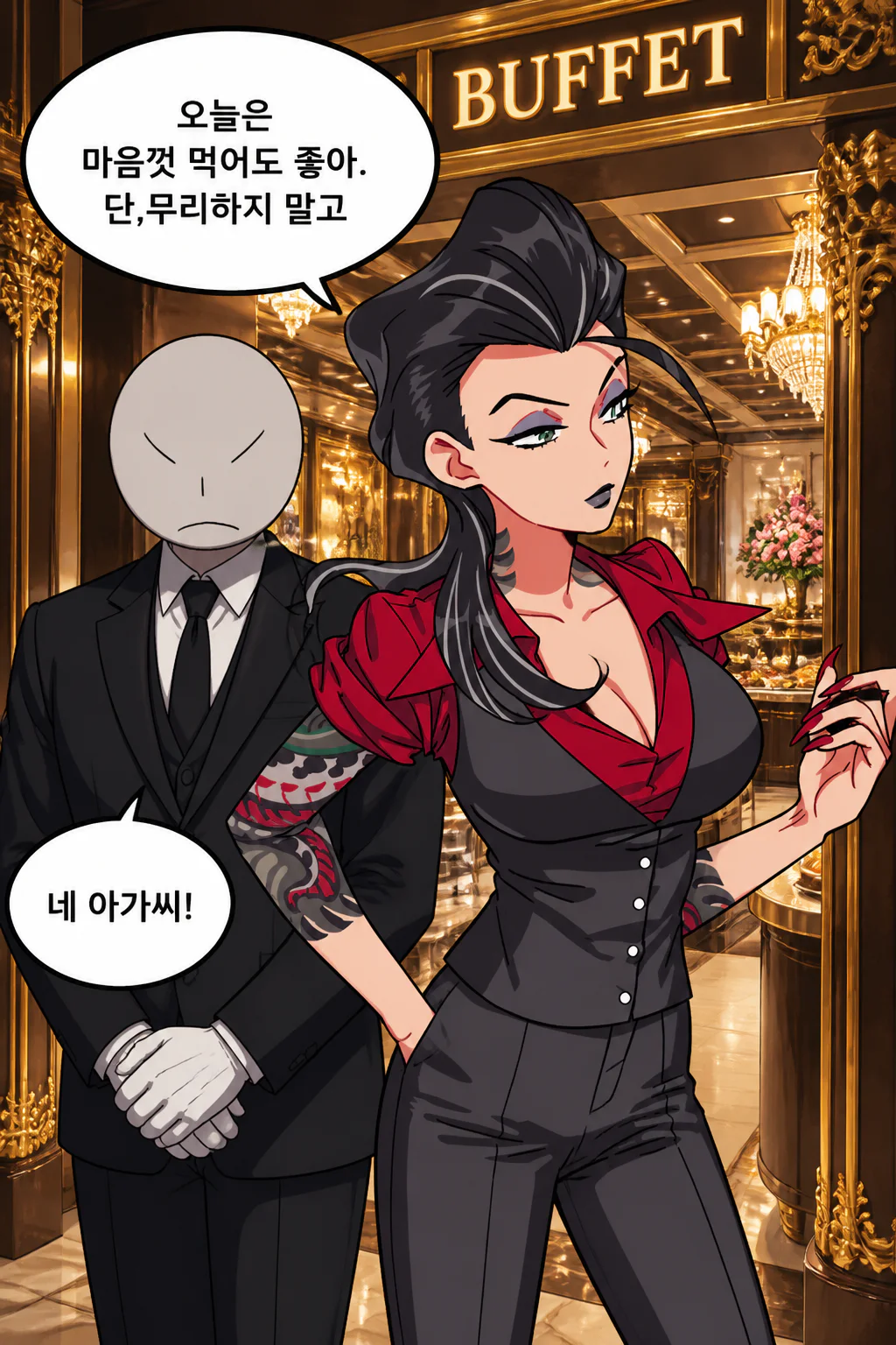 사부코와 함께 고급 뷔페에서의 식사