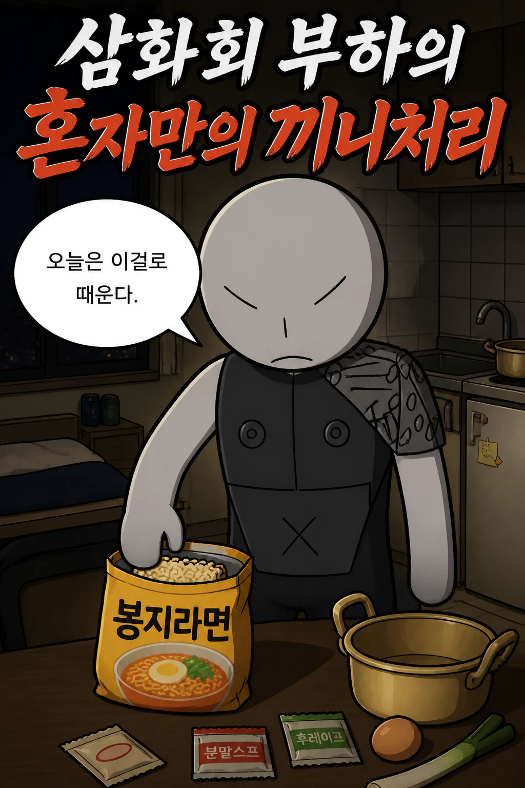 삼화회 부하의 혼자만의 끼니처리 깡통햄과 참치캔이 들어간 봉지라면