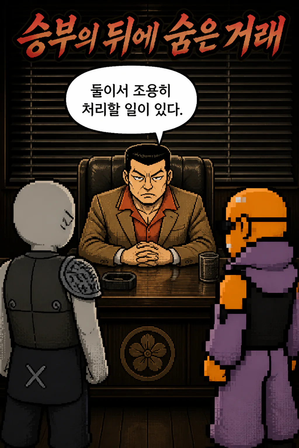 삼화회 부하 사부로부터 모리오와 함께 스포츠 경기에서 승부조작으로 이익을 보는 야쿠자 조직에 대한 증거를 확보해 경찰에 넘길 것을 지시하다