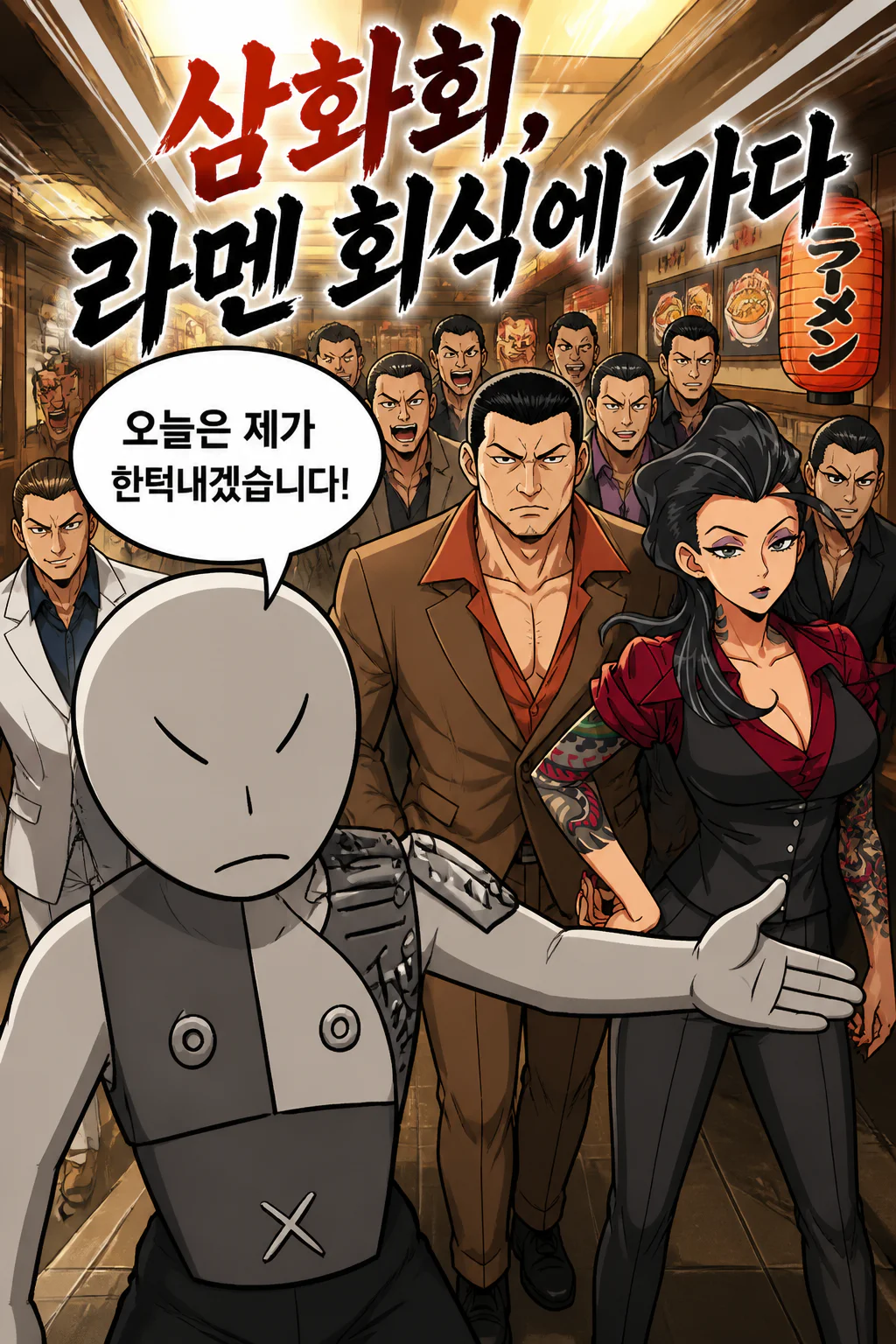 삼화회 부하 대형 라멘 전문점에서 라멘과 야키교자를 사주다