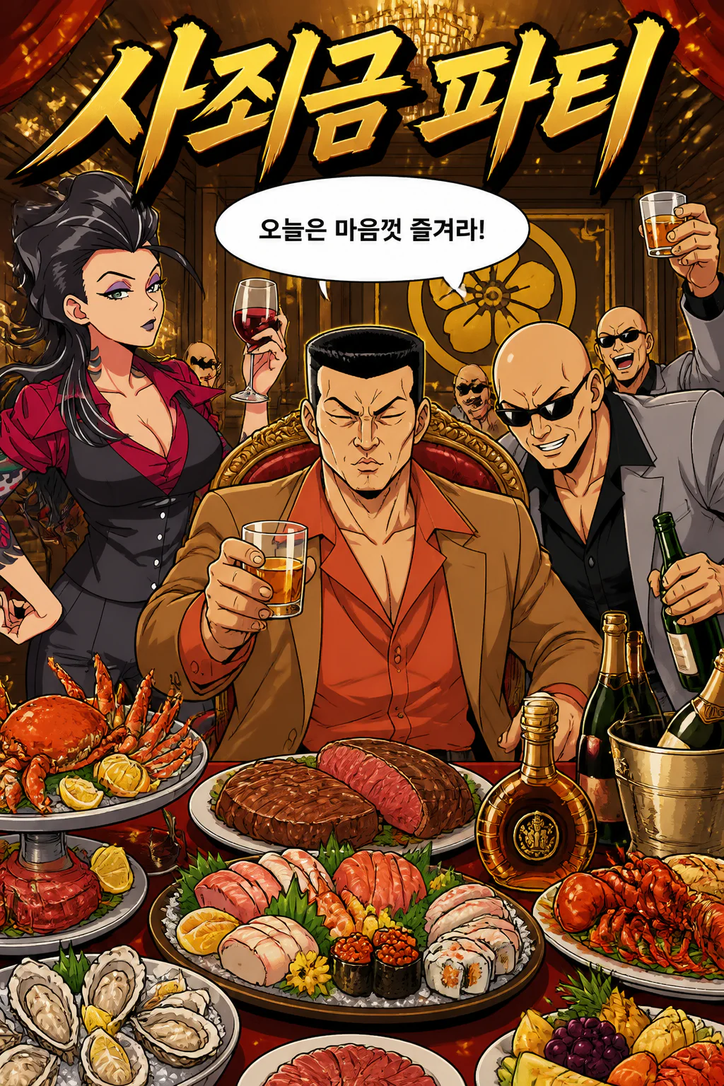 사죄금으로 파티를 하는 삼화회 식구들