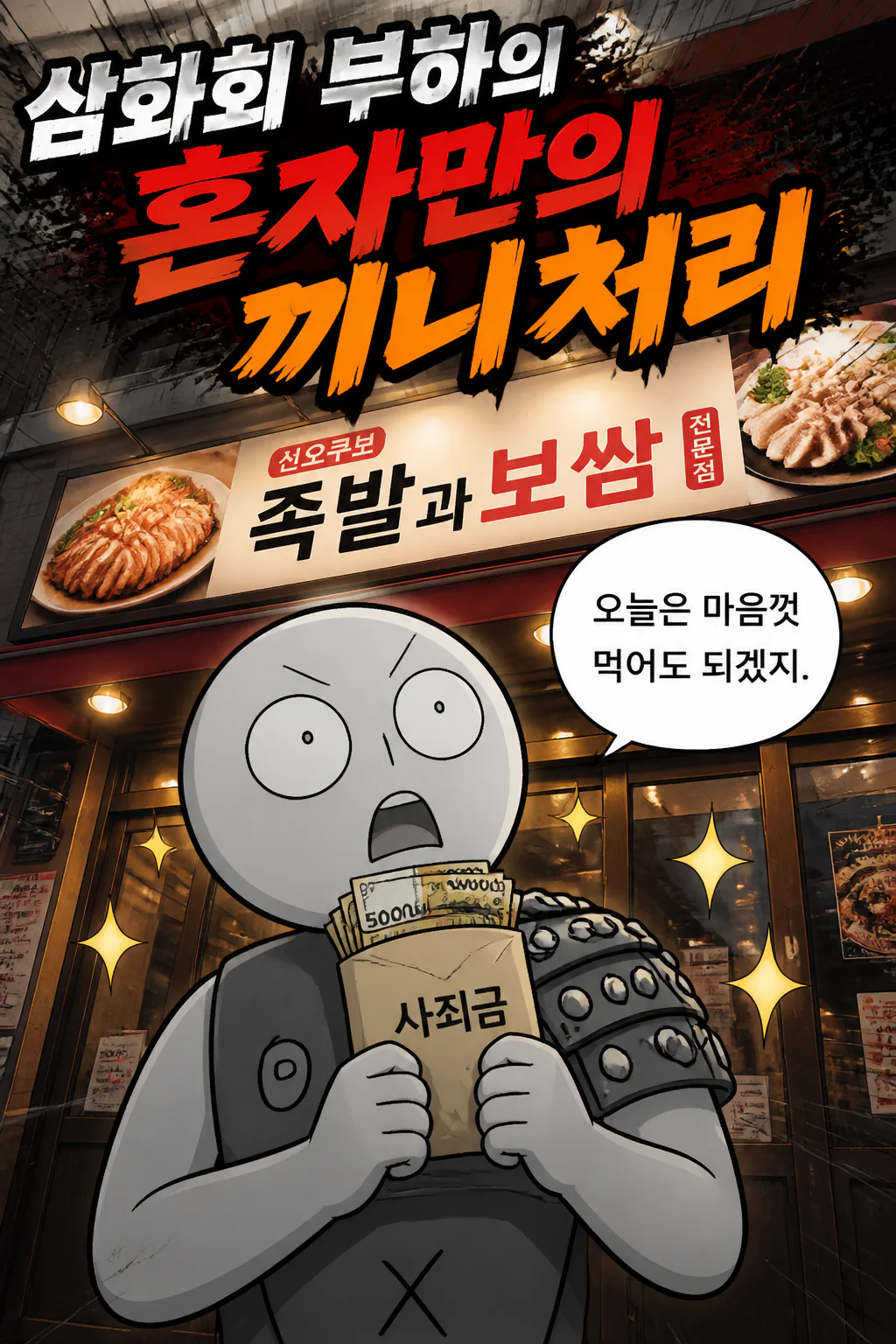 삼화회 부하의 혼자만의 끼니처리 오야붕으로부터 용돈으로 받은 동맹조직의 거액의 사죄금으로 신오쿠보에 있는 족발과 보쌈 전문점에서 족발과 보쌈을 사먹다