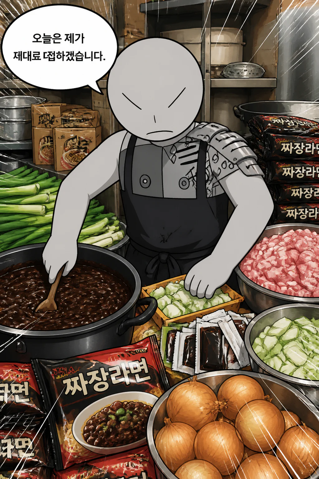 삼화회 부하 삼화회 식구들에게 대량의 짜장라면을 만들어 대접하다