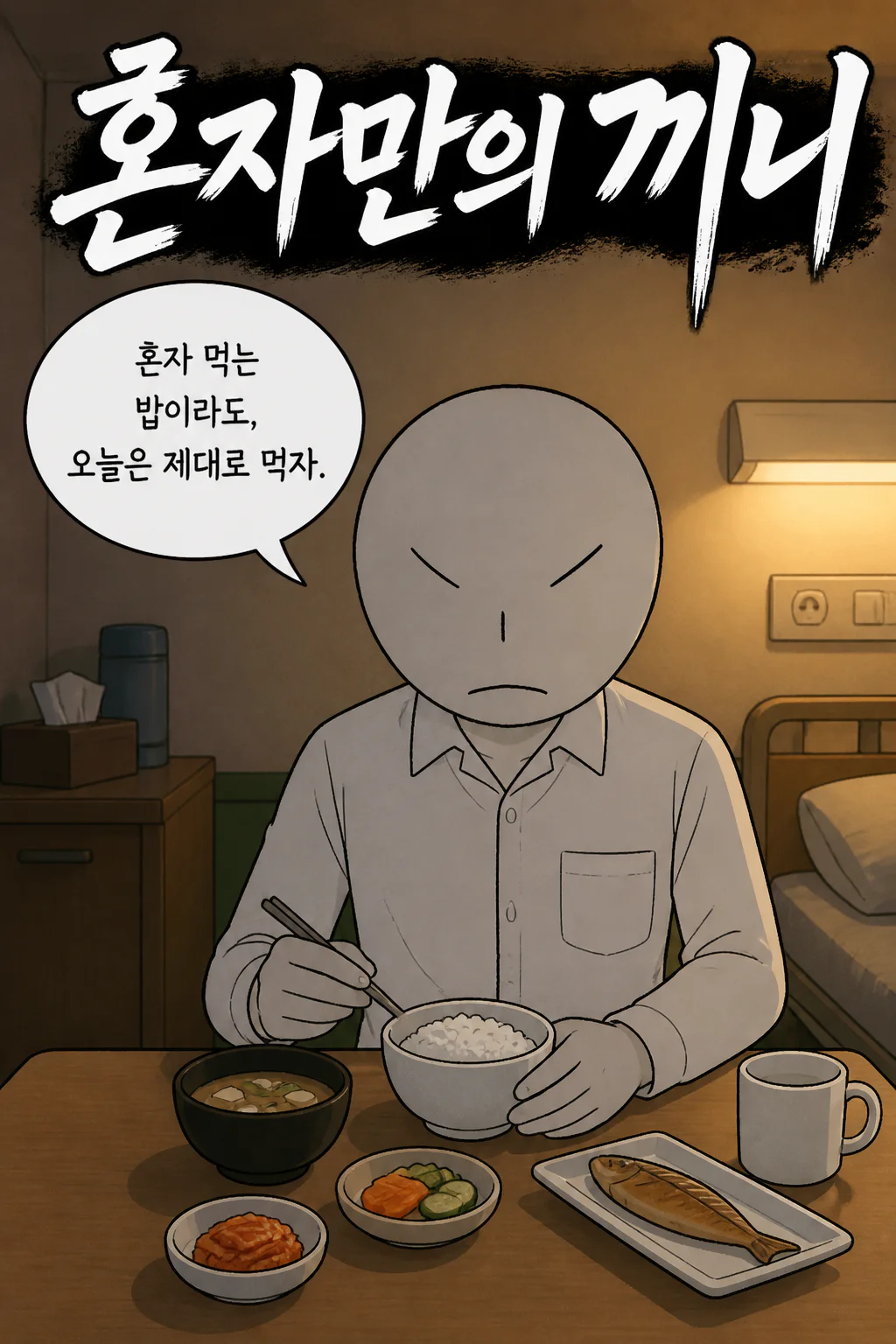 삼화회 부하의 혼자만의 끼니 처리 병원 퇴원 후 먹는 훈제 삼겹살과 배추김치 그리고 백미와 현미를 섞은 밥