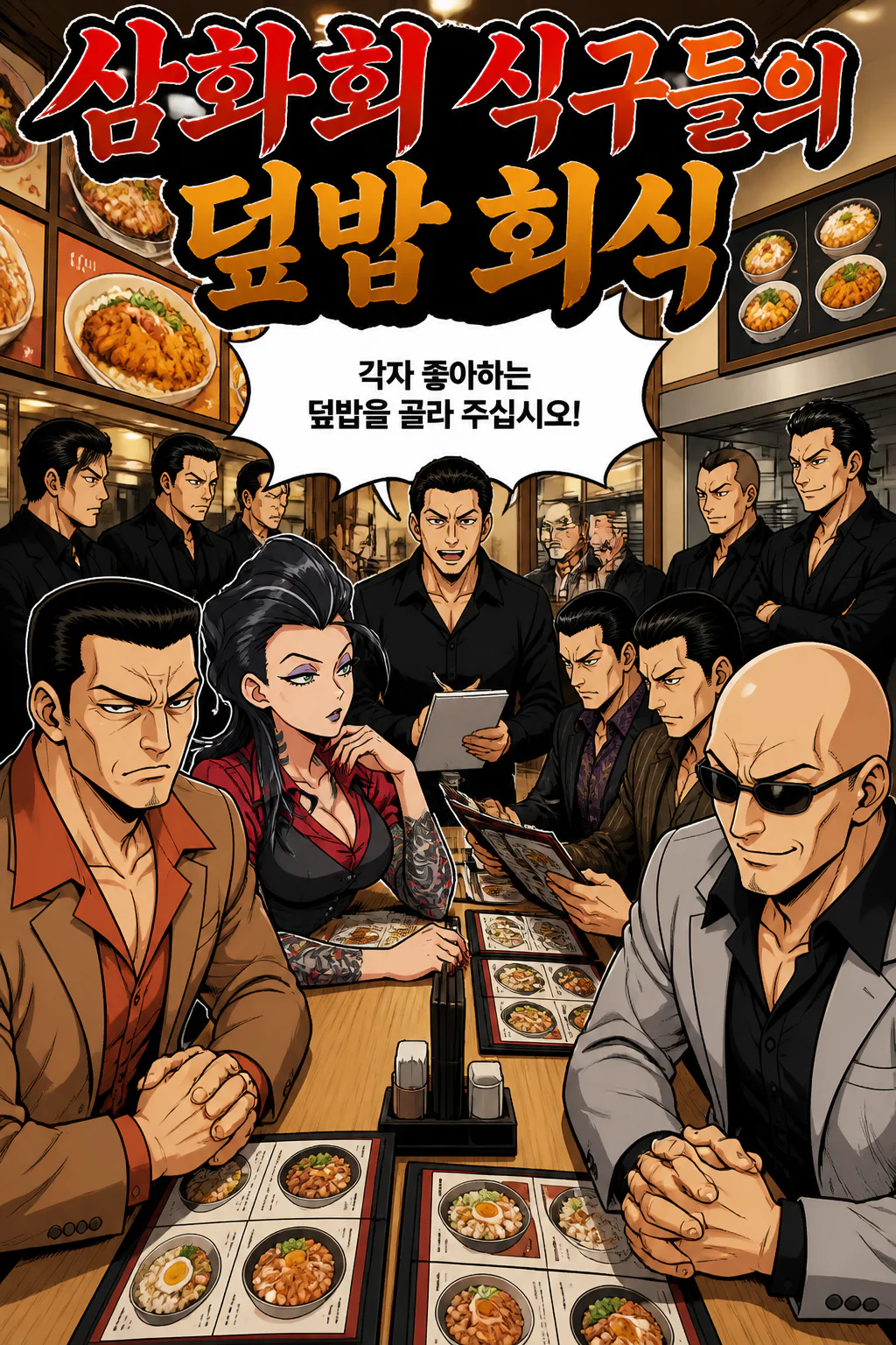 삼화회 식구들 대형 덮밥 체인점에서 각 각 좋아하는 덮밥을 먹다