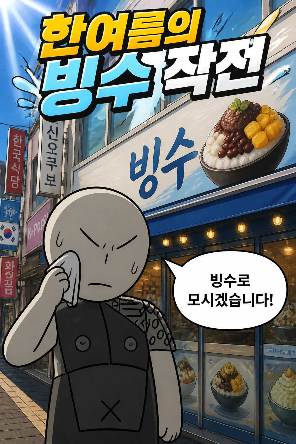 무지하게 뜨거운 여름날 삼화회 부하가 더위에 지친 삼화회 식구들을 위해 신오쿠보의 대형 한국식 빙수가게에서 빙수를 사주다