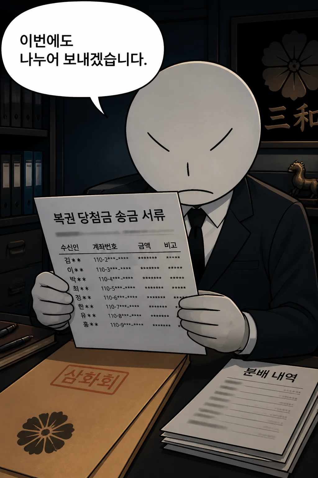 삼화회 부하 천문학적으로 밀린 복권 당첨금의 또 다른 일부를 야마토구미의 두목,갱 오브 올림포스의 두목 제우스,레드 스네이크의 두목 리에게 보내다