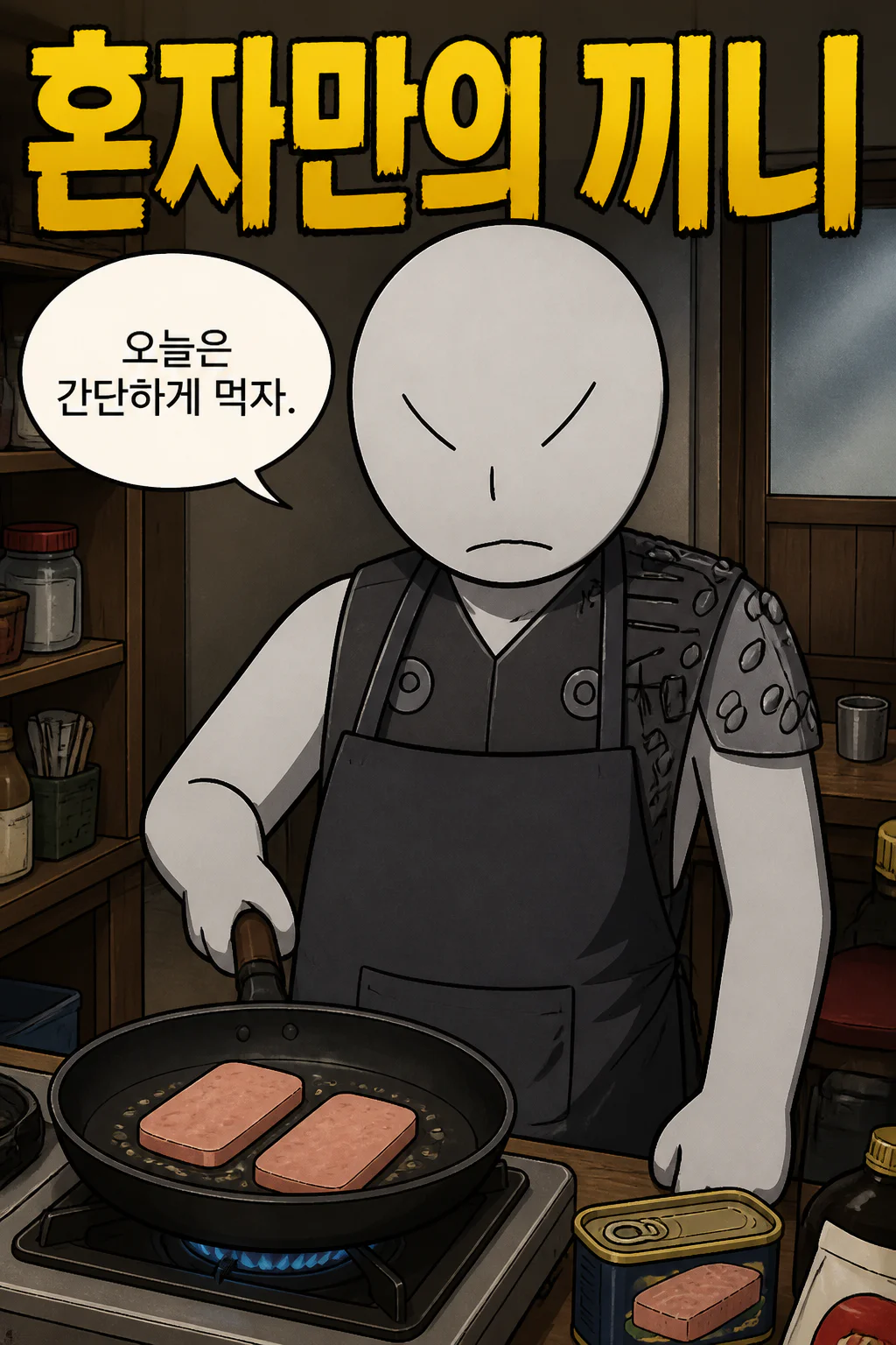 삼화회 부하의 혼자만의 끼니 처리 스팸 구이와 배추김치 그리고 현미와 백미를 섞은 밥