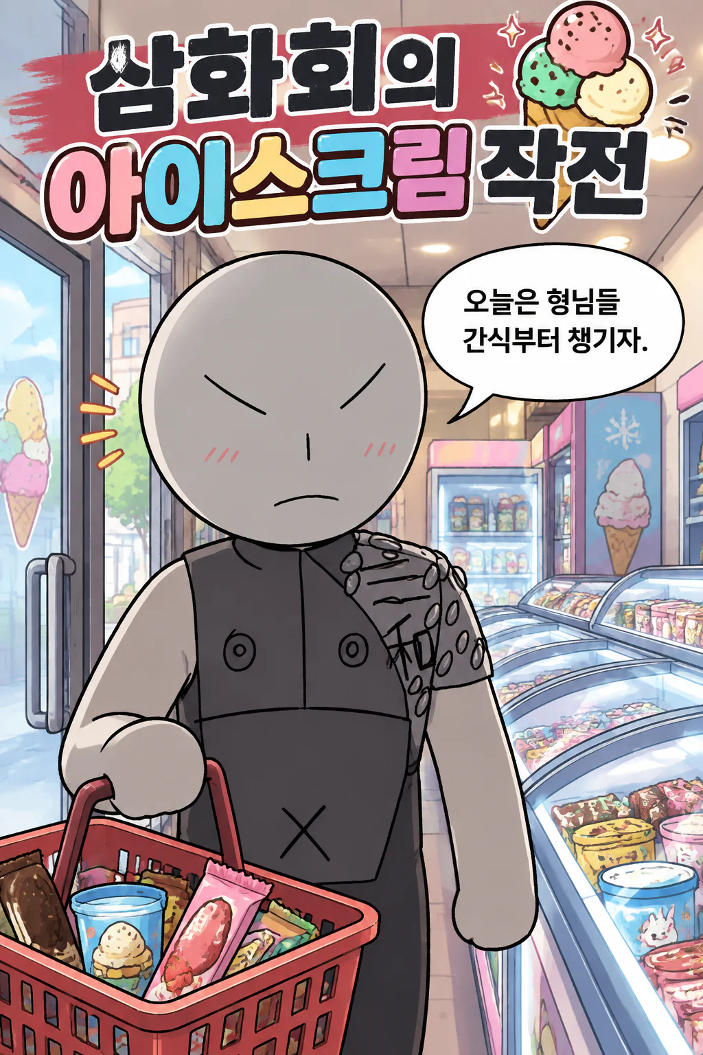 삼화회 부하 대한민국의 무인 아이스크림 가게의 아이스크림들값을 계산한뒤 삼화회 식구들과 나눠먹다